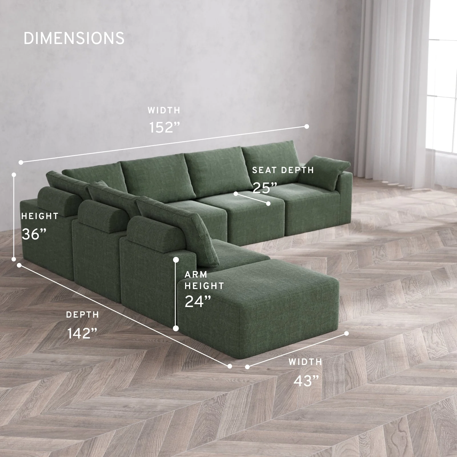 Modular Washable 7-Seater Open End Corner Sectional Cloud + Bolster Sofa | Right-Facing Arm | Heirloom Velvet in Sage - Image 5