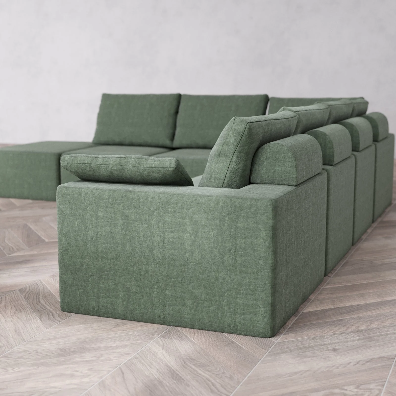 Modular Washable 7-Seater Open End Corner Sectional Cloud + Bolster Sofa | Right-Facing Arm | Heirloom Velvet in Sage - Image 6
