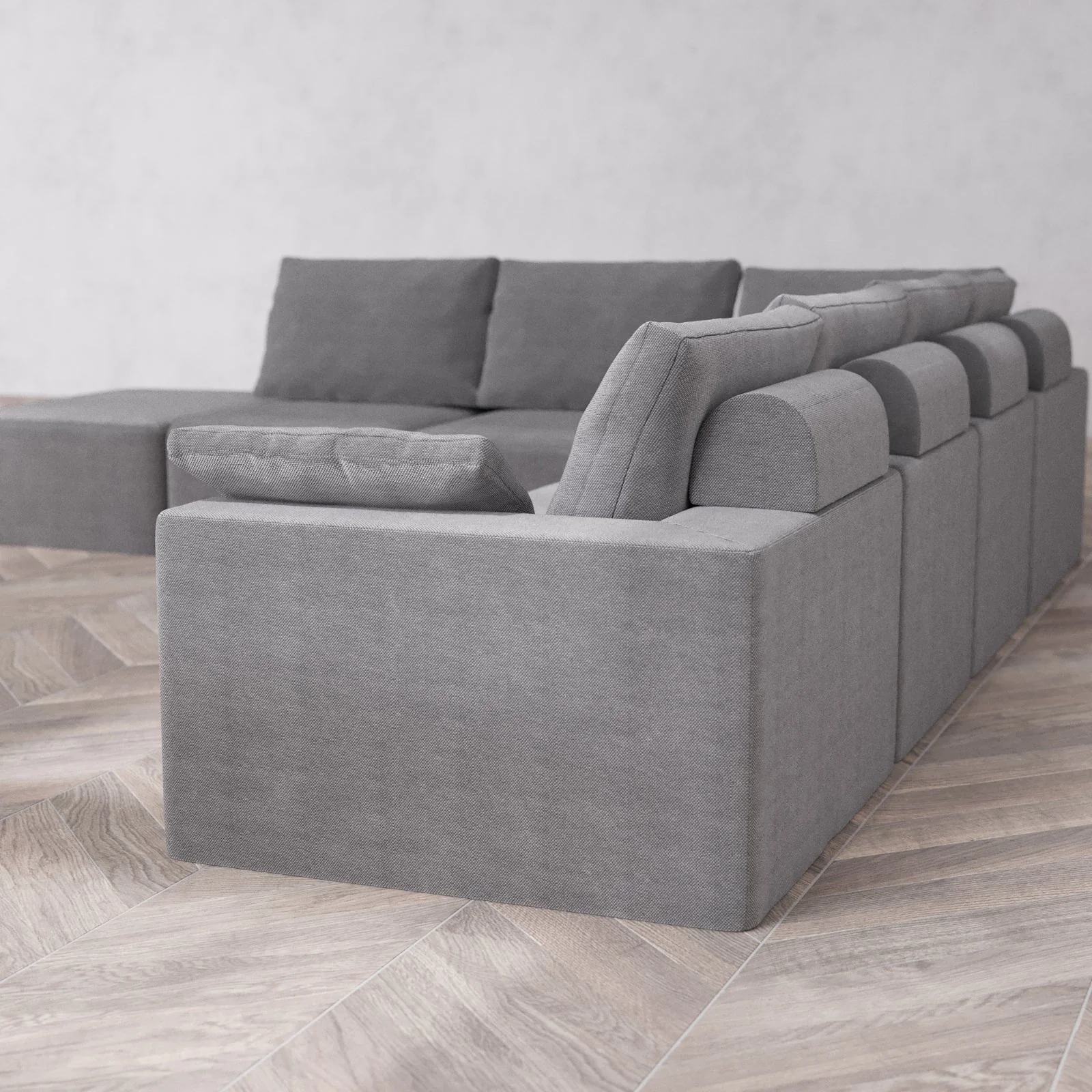 Modular Washable 7-Seater Open End Corner Sectional Cloud + Bolster Sofa | Right-Facing Arm | Lux Weave in Slate - Image 6