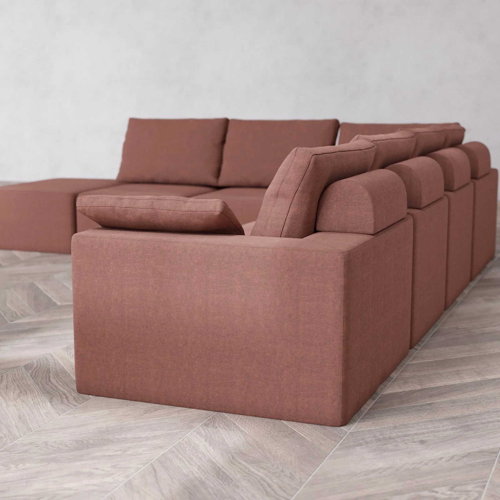 Modular Washable 7-Seater Open End Corner Sectional Cloud + Bolster Sofa | Right-Facing Arm | Heirloom Velvet in Sumac - Image 6