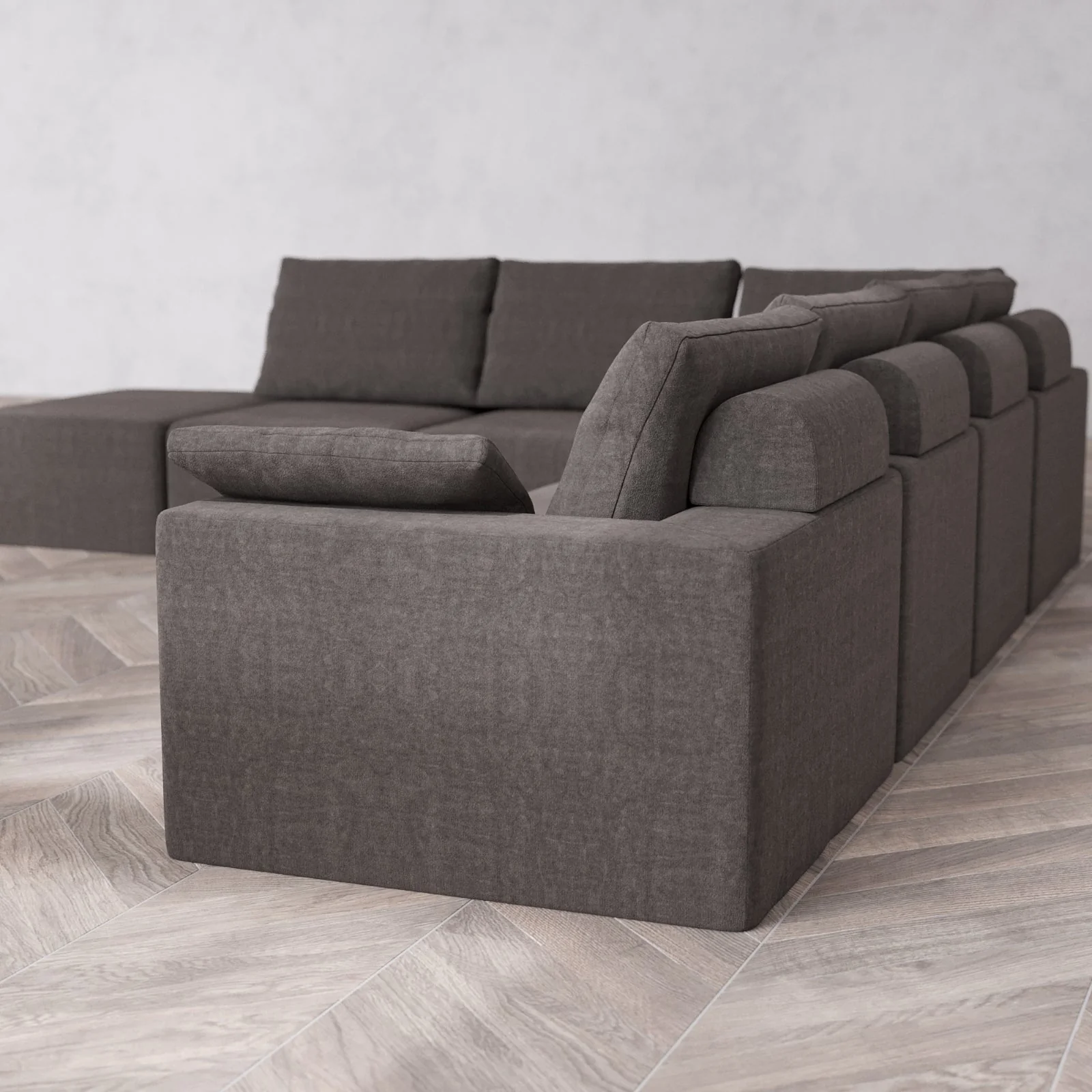 Modular Washable 7-Seater Open End Corner Sectional Cloud + Bolster Sofa | Right-Facing Arm | Heirloom Velvet in Truffle - Image 6