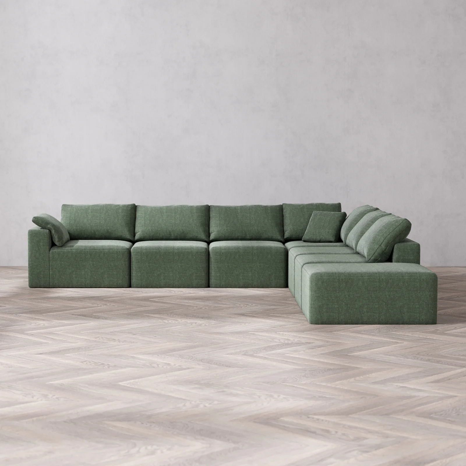 Modular Washable 7-Seater Open End Corner Sectional Cloud Sofa | Left-Facing Arm | Heirloom Velvet in Sage