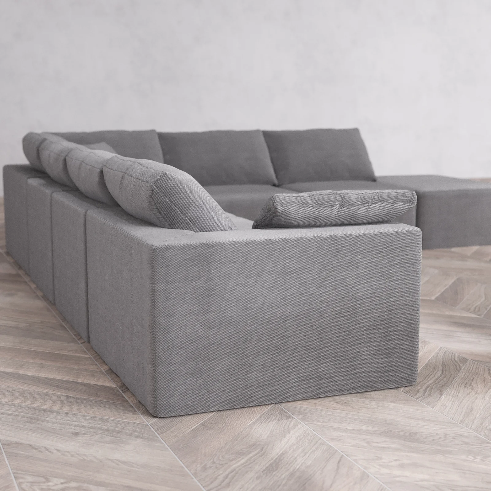 Modular Washable 7-Seater Open End Corner Sectional Cloud Sofa | Left-Facing Arm | Lux Weave in Slate - Image 6