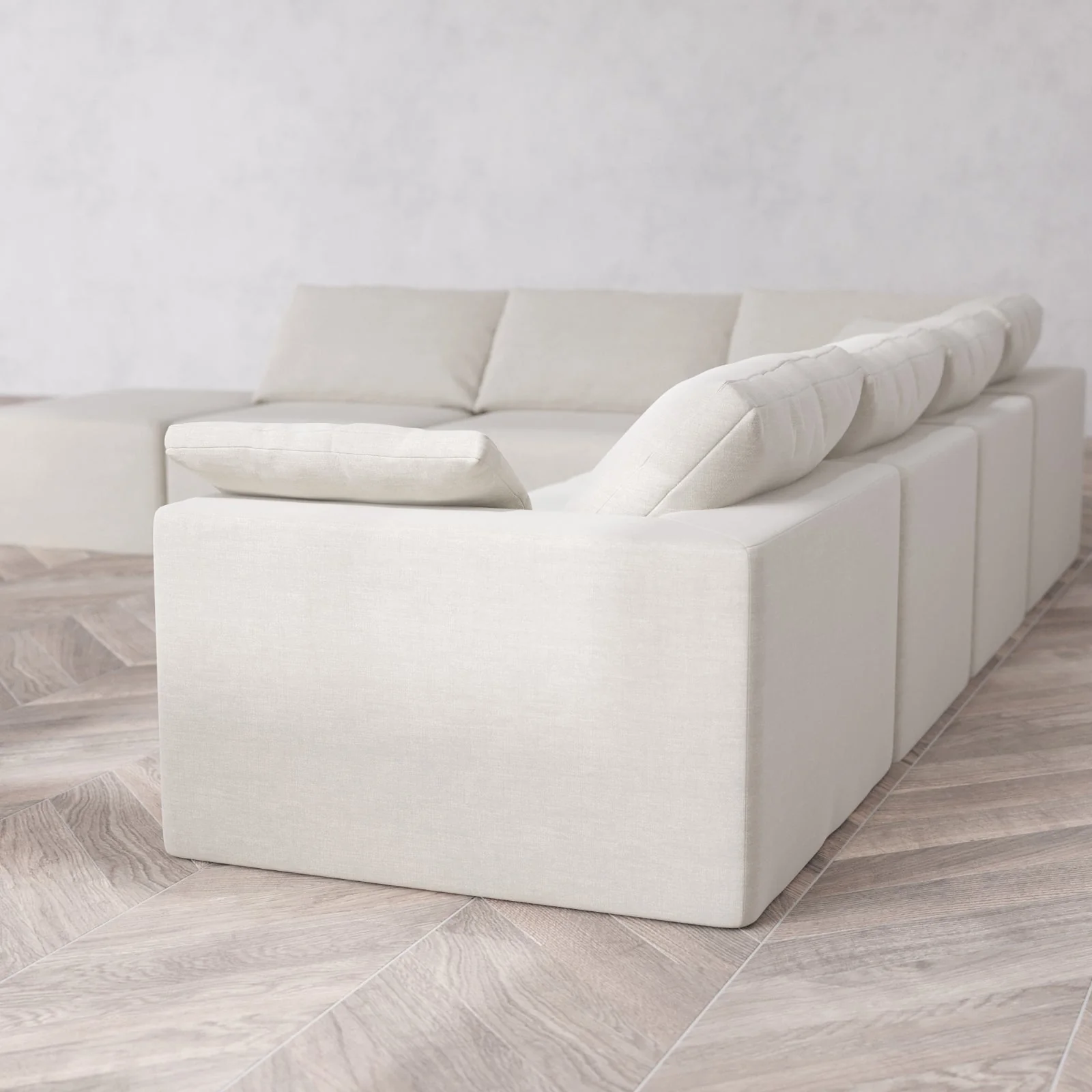 Modular Washable 7-Seater Open End Corner Sectional Cloud Sofa | Right-Facing Arm | Satin Velvet in Cashew - Image 6