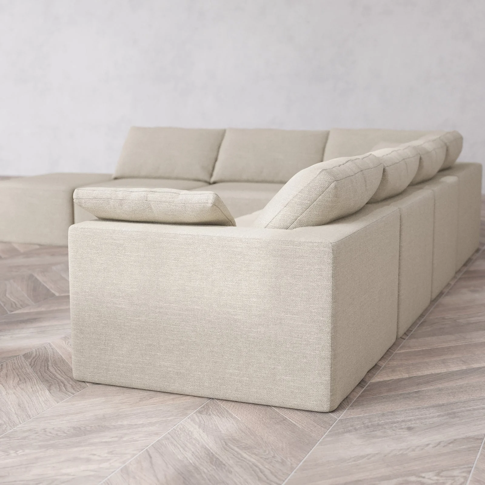 Modular Washable 7-Seater Open End Corner Sectional Cloud Sofa | Right-Facing Arm | Plush Twill in Sandstone - Image 6