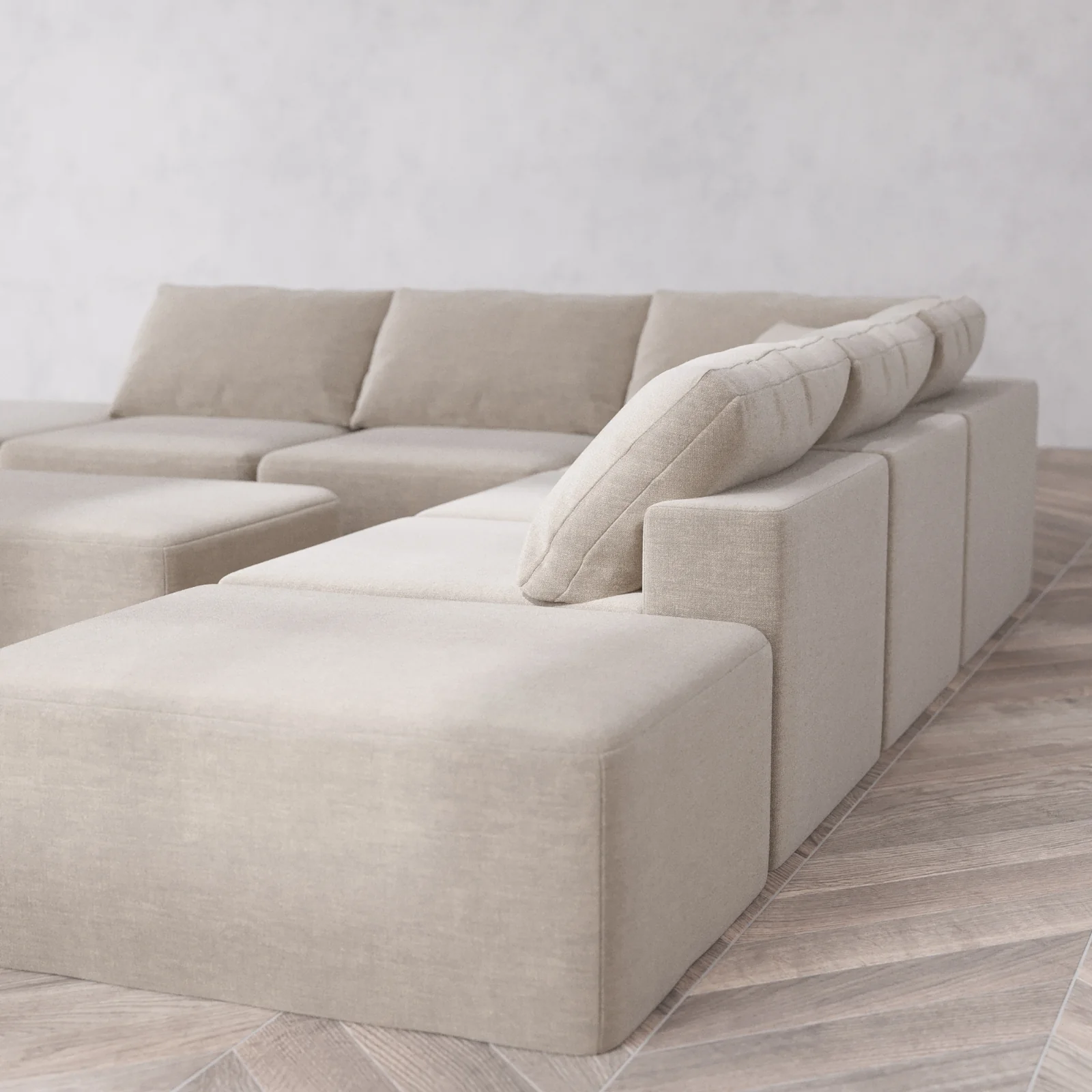 Modular Washable 7-Seater Open-Ends Corner Sectional + Chaise Ottoman Cloud Sofa | Satin Velvet in Caraway - Image 6