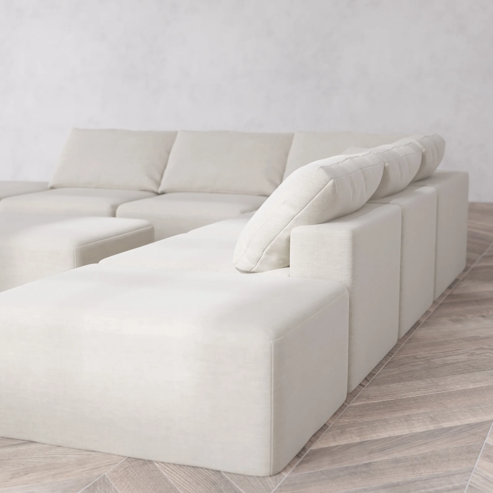 Modular Washable 7-Seater Open-Ends Corner Sectional + Chaise Ottoman Cloud Sofa | Satin Velvet in Cashew - Image 6
