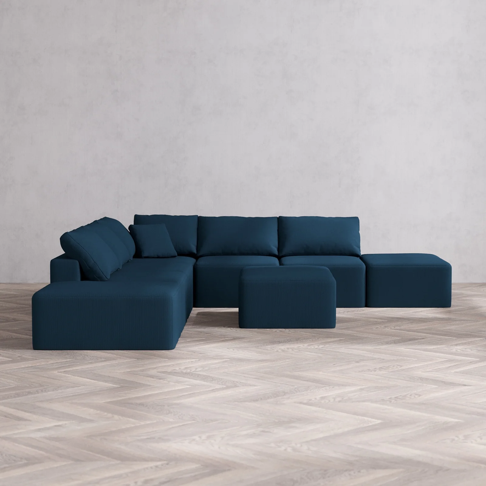 Modular Washable 7-Seater Open-Ends Corner Sectional + Chaise Ottoman Cloud Sofa | Arden Weave in Lazuli