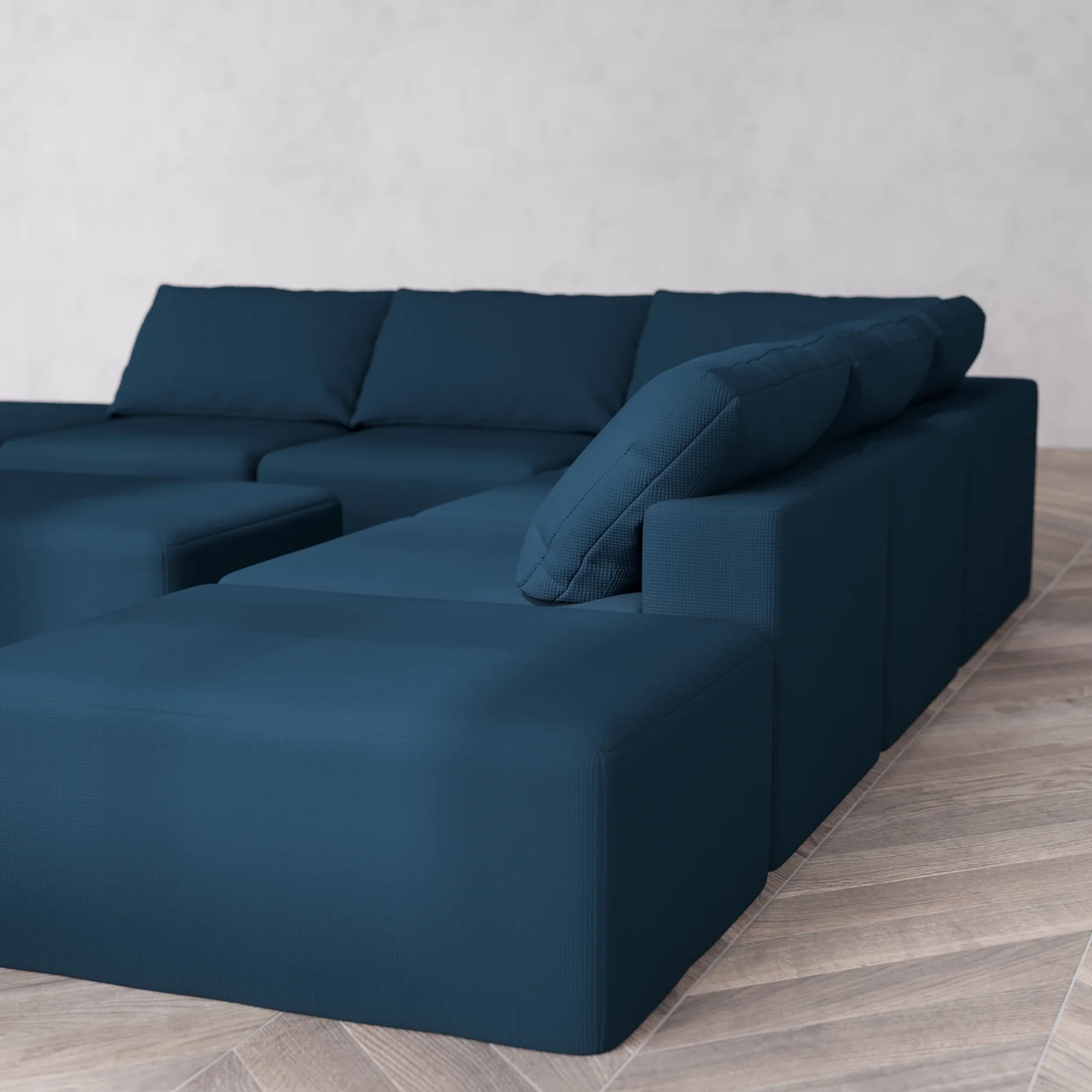 Modular Washable 7-Seater Open-Ends Corner Sectional + Chaise Ottoman Cloud Sofa | Arden Weave in Lazuli - Image 6