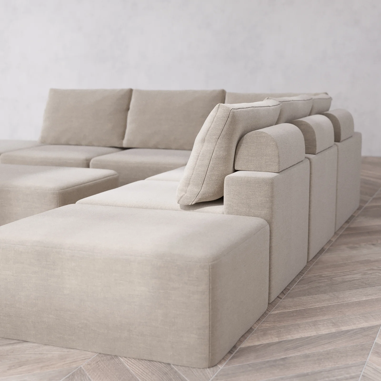 Modular Washable 7-Seater Open-Ends Corner Sectional + Chaise Ottoman Cloud + Bolster Sofa | Satin Velvet in Caraway - Image 6
