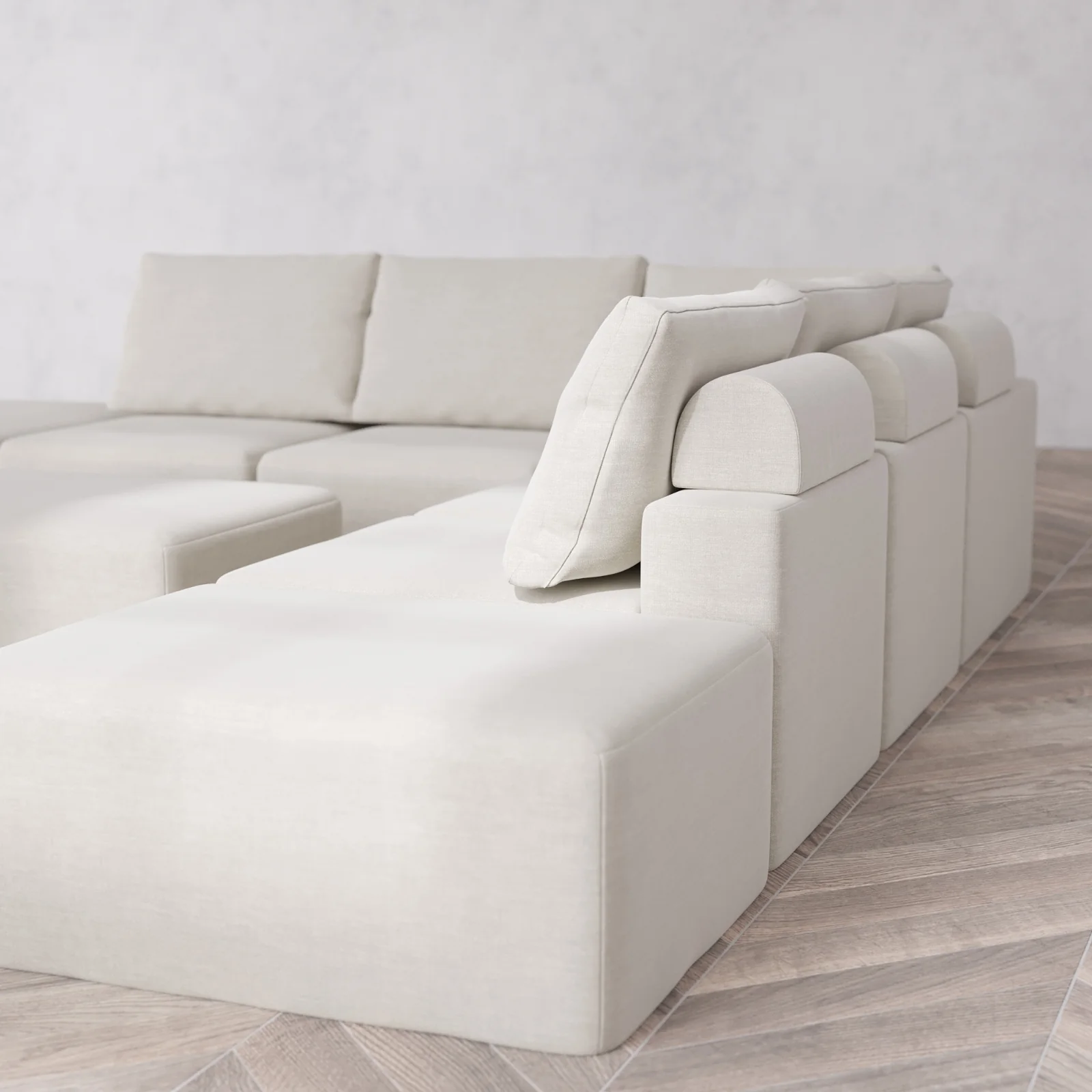 Modular Washable 7-Seater Open-Ends Corner Sectional + Chaise Ottoman Cloud + Bolster Sofa | Satin Velvet in Cashew - Image 6