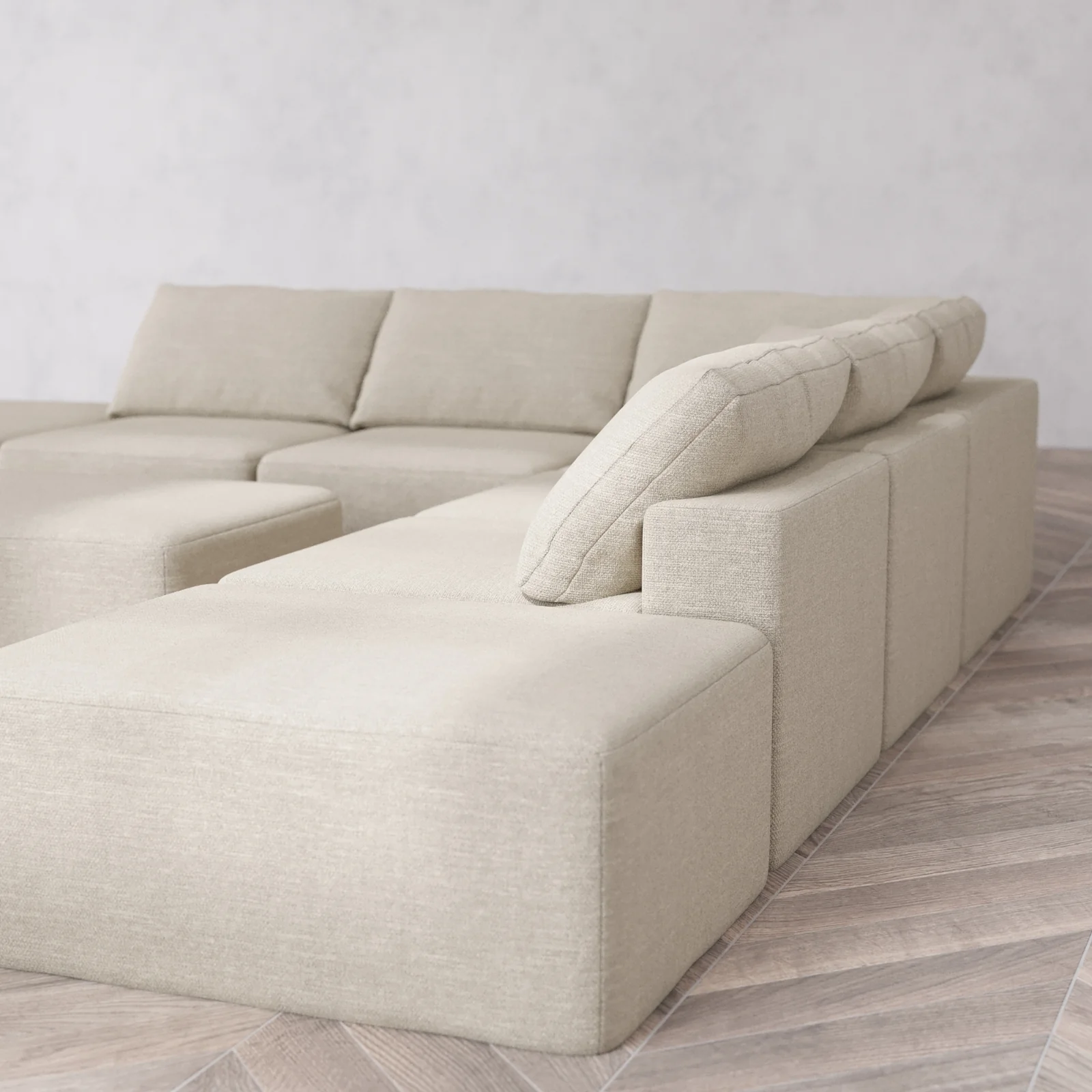 Modular Washable 7-Seater Open-Ends Corner Sectional + Chaise Ottoman Cloud Sofa | Plush Twill in Sandstone - Image 6