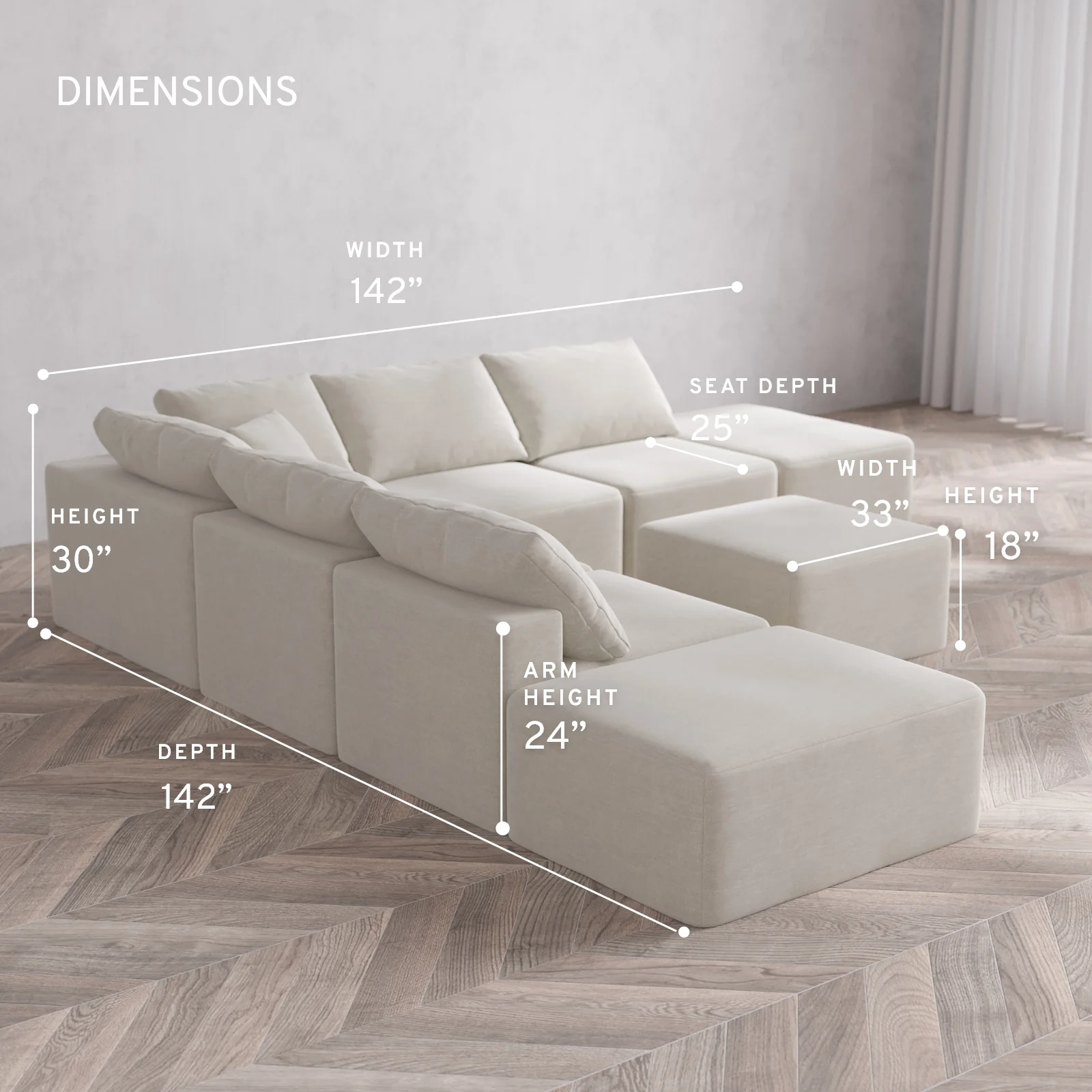 Modular Washable 7-Seater Open-Ends Corner Sectional Cloud Sofa | Satin Velvet in Cashew - Image 5