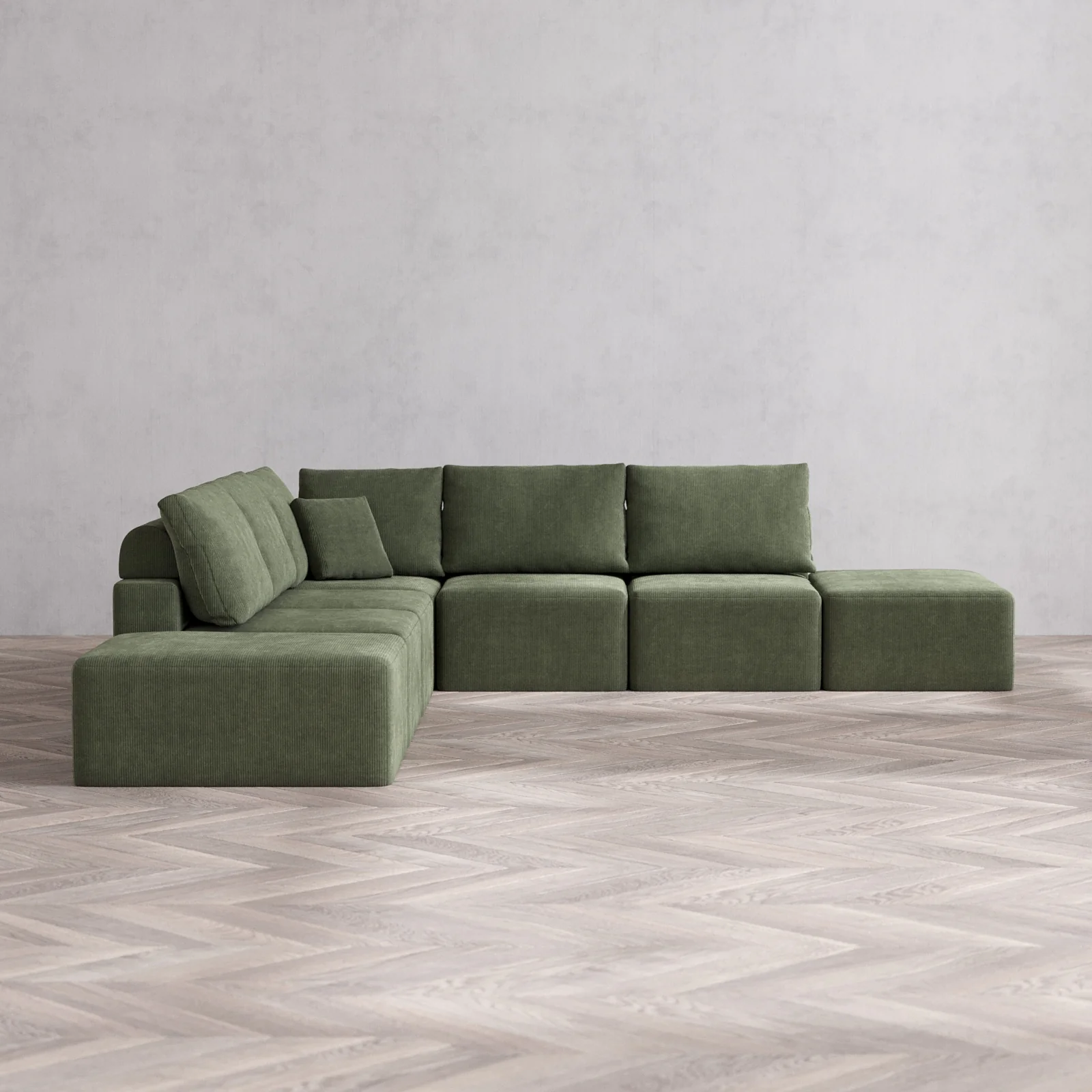Modular Washable 7-Seater Open-Ends Corner Sectional Cloud + Bolster Sofa | Luxe Corduroy in Juniper