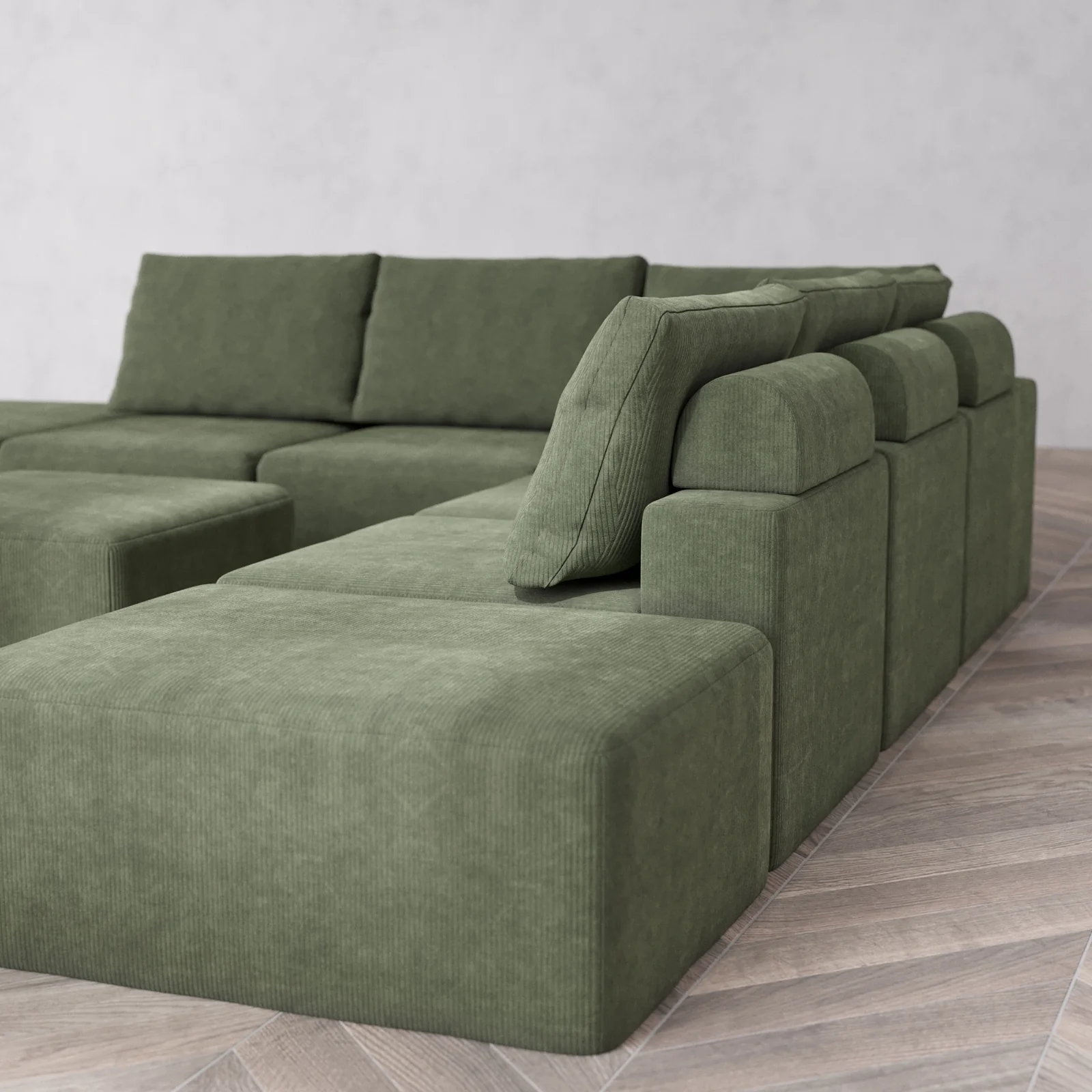 Modular Washable 7-Seater Open-Ends Corner Sectional Cloud + Bolster Sofa | Luxe Corduroy in Juniper - Image 6