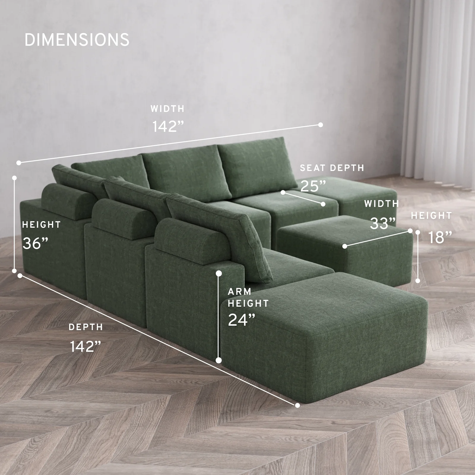 Modular Washable 7-Seater Open-Ends Corner Sectional Cloud + Bolster Sofa | Heirloom Velvet in Sage - Image 5