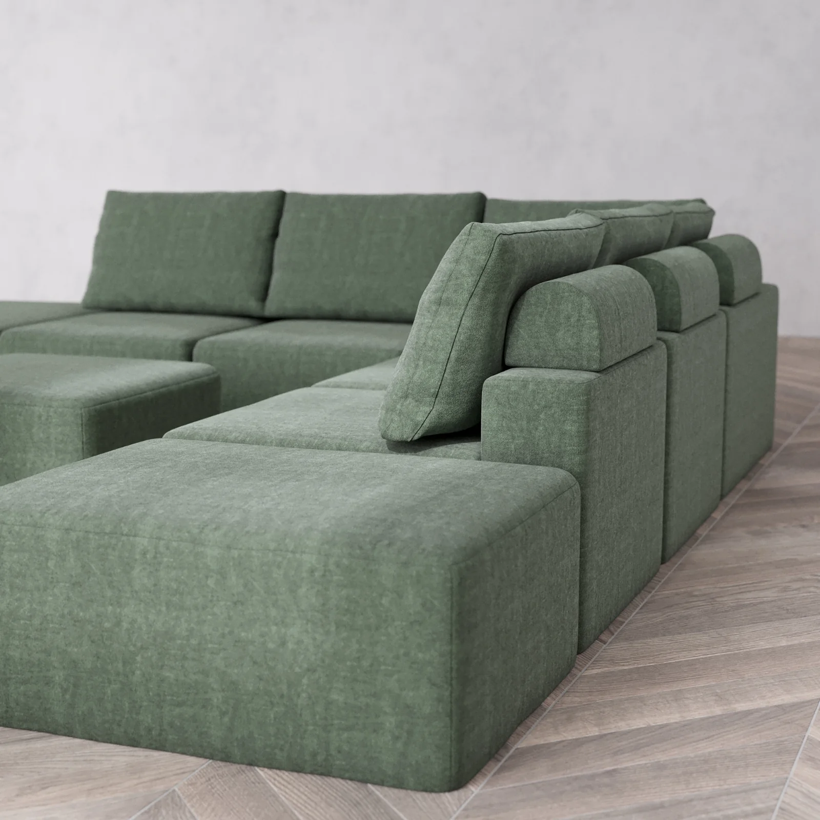 Modular Washable 7-Seater Open-Ends Corner Sectional Cloud + Bolster Sofa | Heirloom Velvet in Sage - Image 6