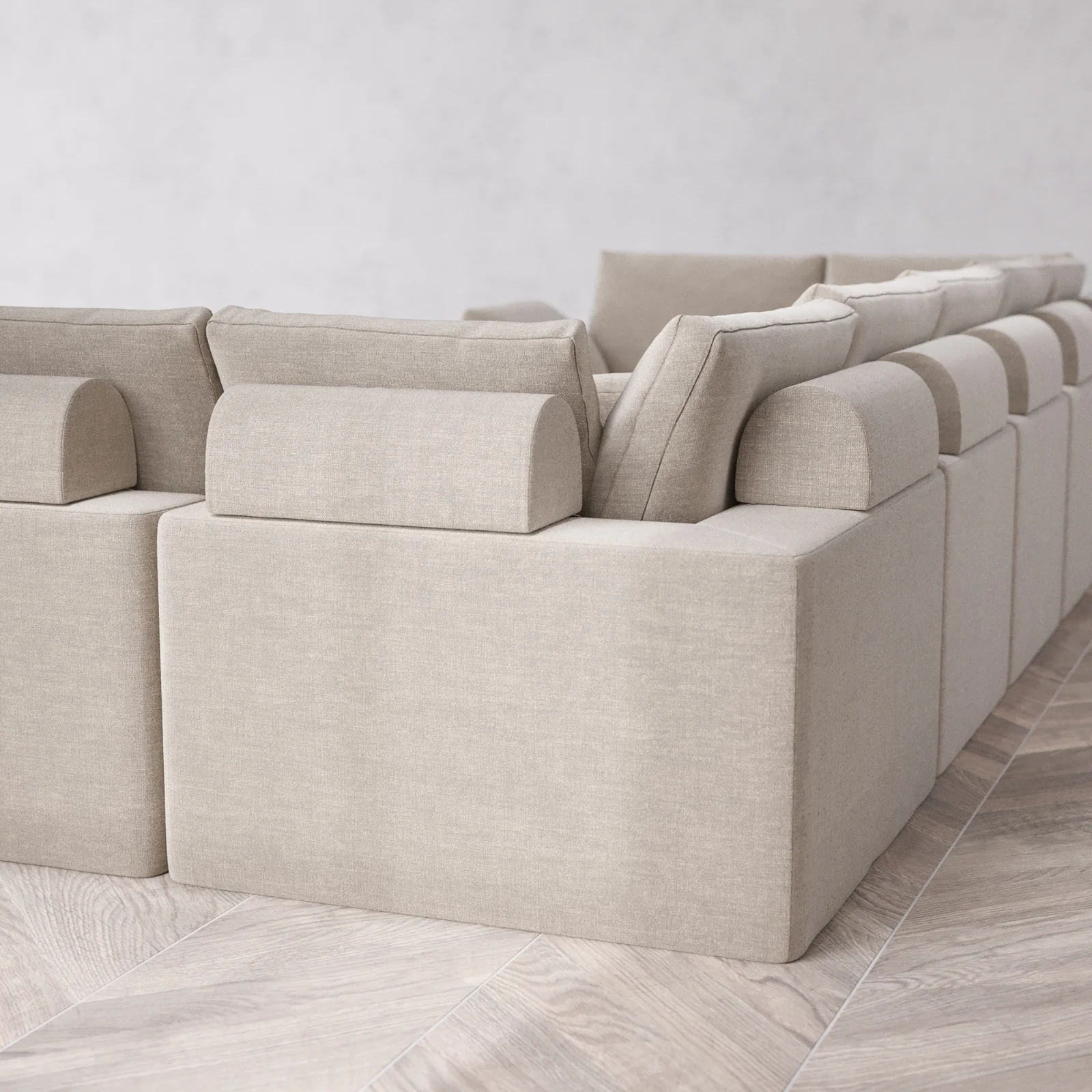 Modular Washable 7-Seater U Sectional + Chaise Ottoman Cloud + Bolster Sofa | Satin Velvet in Caraway - Image 6