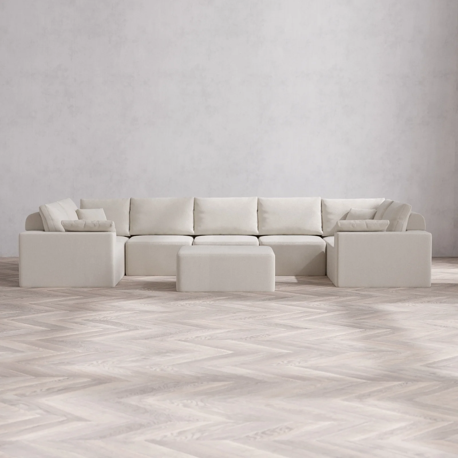 Modular Washable 7-Seater U Sectional + Chaise Ottoman Cloud + Bolster Sofa | Lux Weave in Pearl