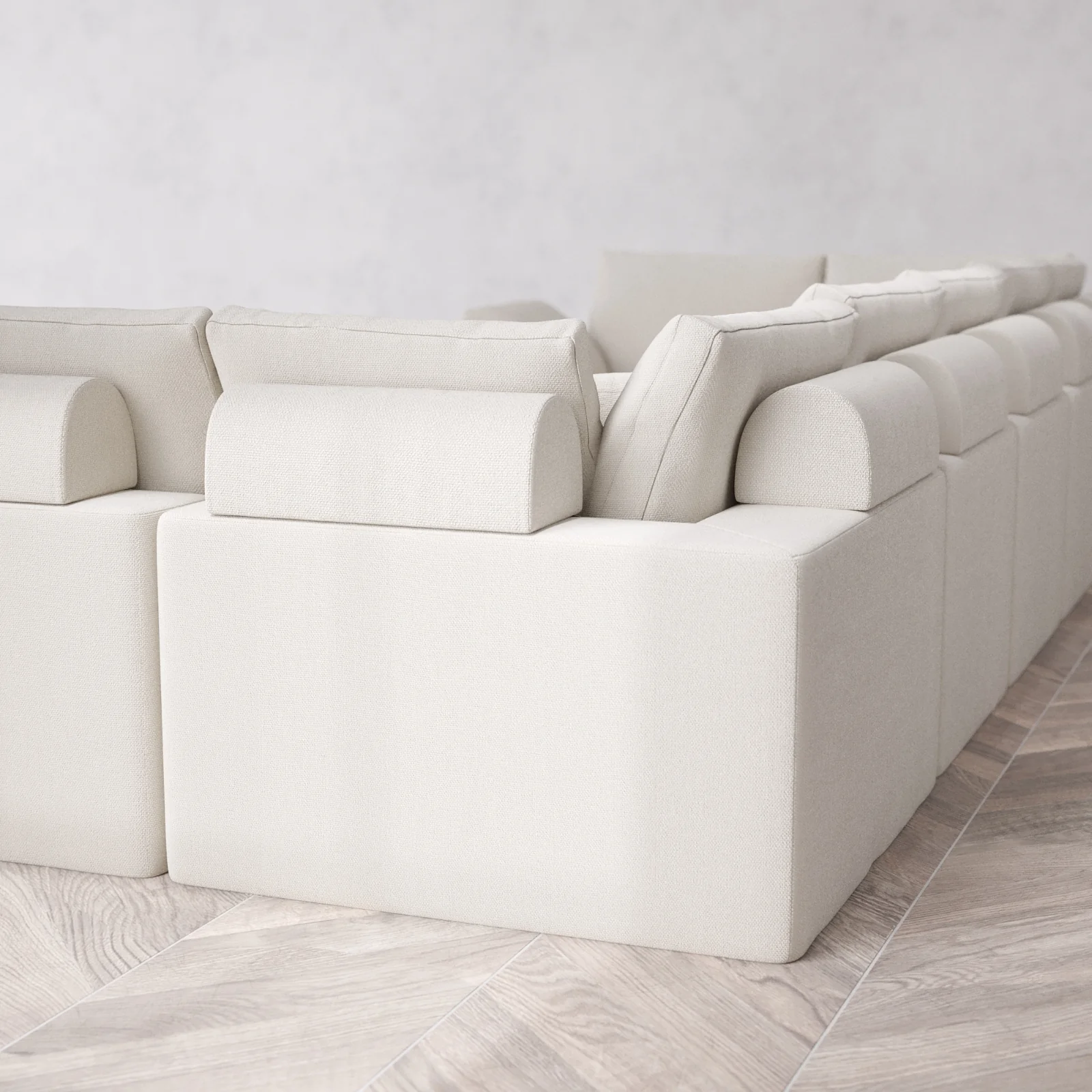 Modular Washable 7-Seater U Sectional + Chaise Ottoman Cloud + Bolster Sofa | Lux Weave in Pearl - Image 6