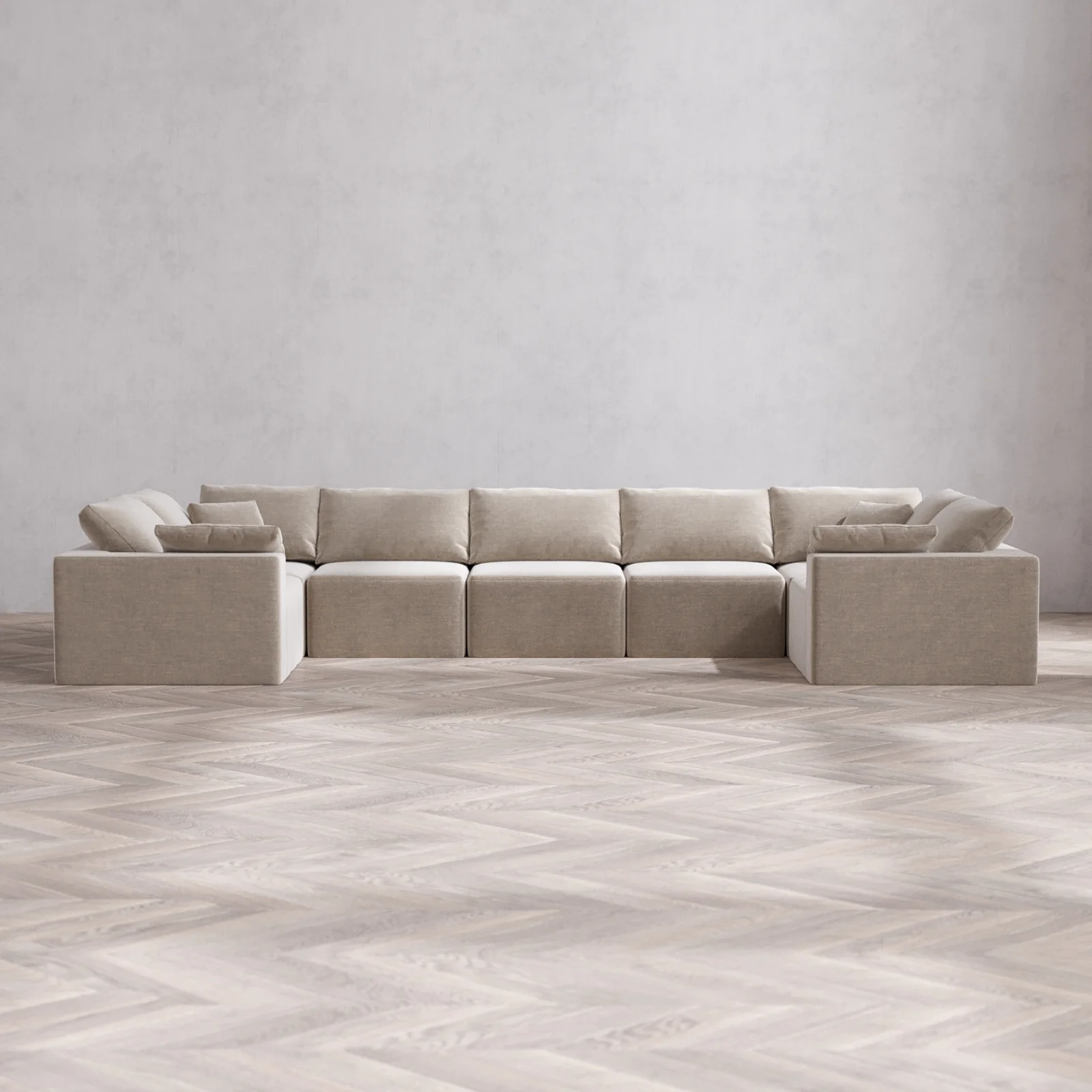 Modular Washable 7-Seater U Sectional Cloud Sofa | Satin Velvet in Caraway