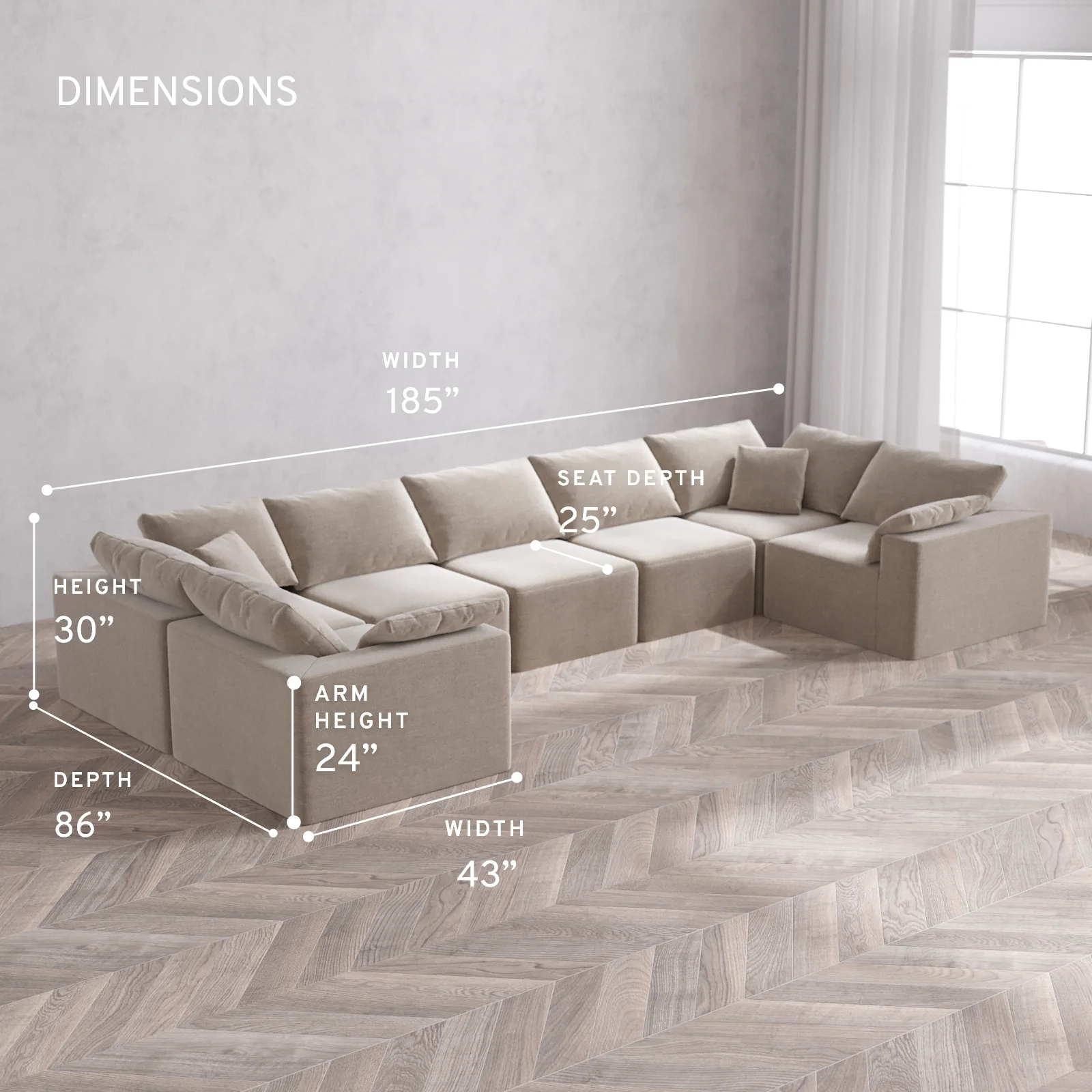 Modular Washable 7-Seater U Sectional Cloud Sofa | Satin Velvet in Caraway - Image 5