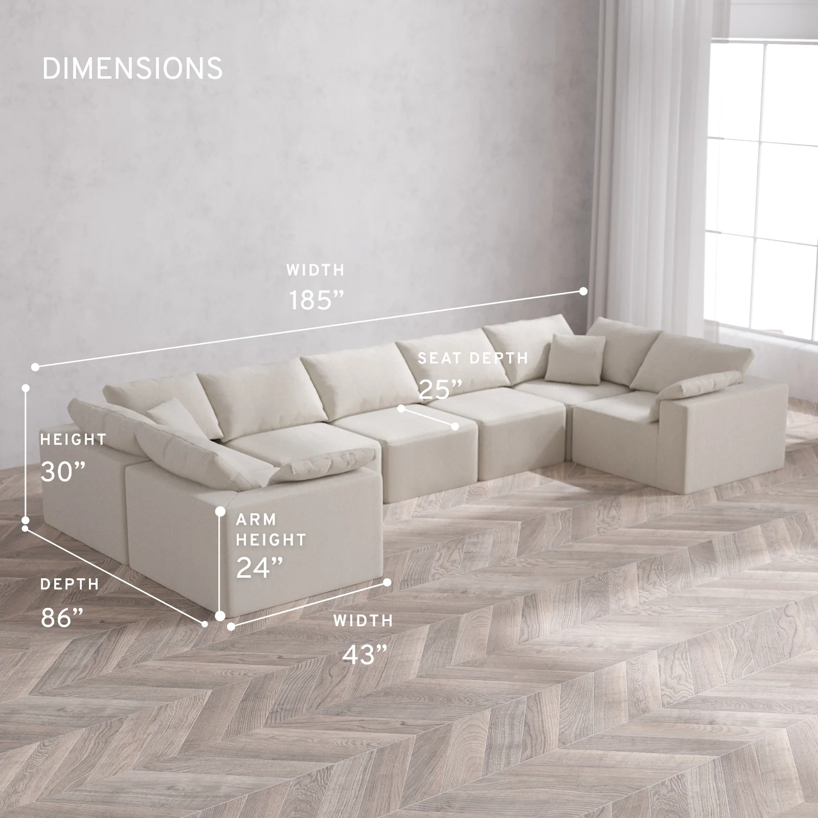 Modular Washable 7-Seater U Sectional Cloud Sofa | Lux Weave in Pearl - Image 5
