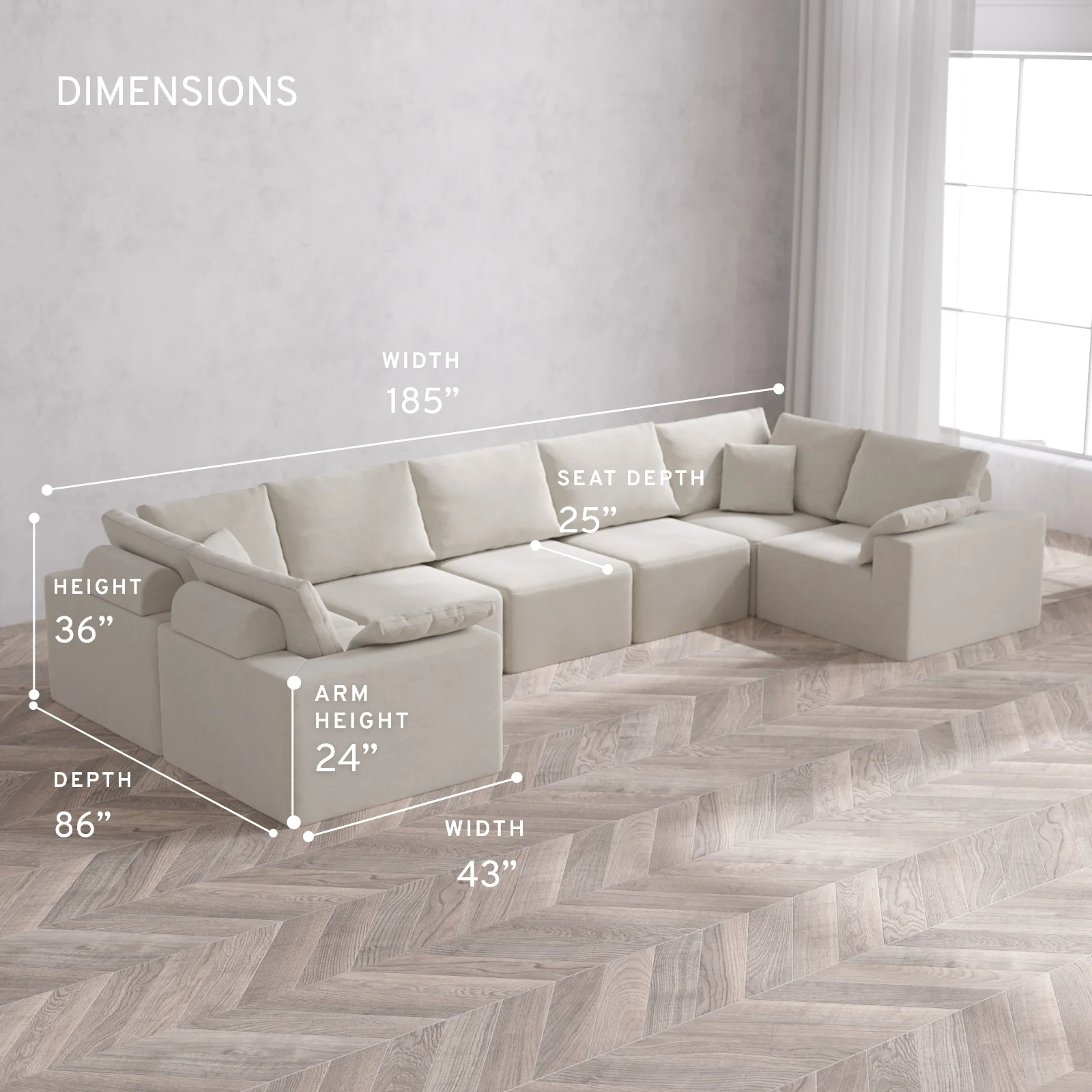 Modular Washable 7-Seater U Sectional Cloud + Bolster Sofa | Satin Velvet in Cashew - Image 5