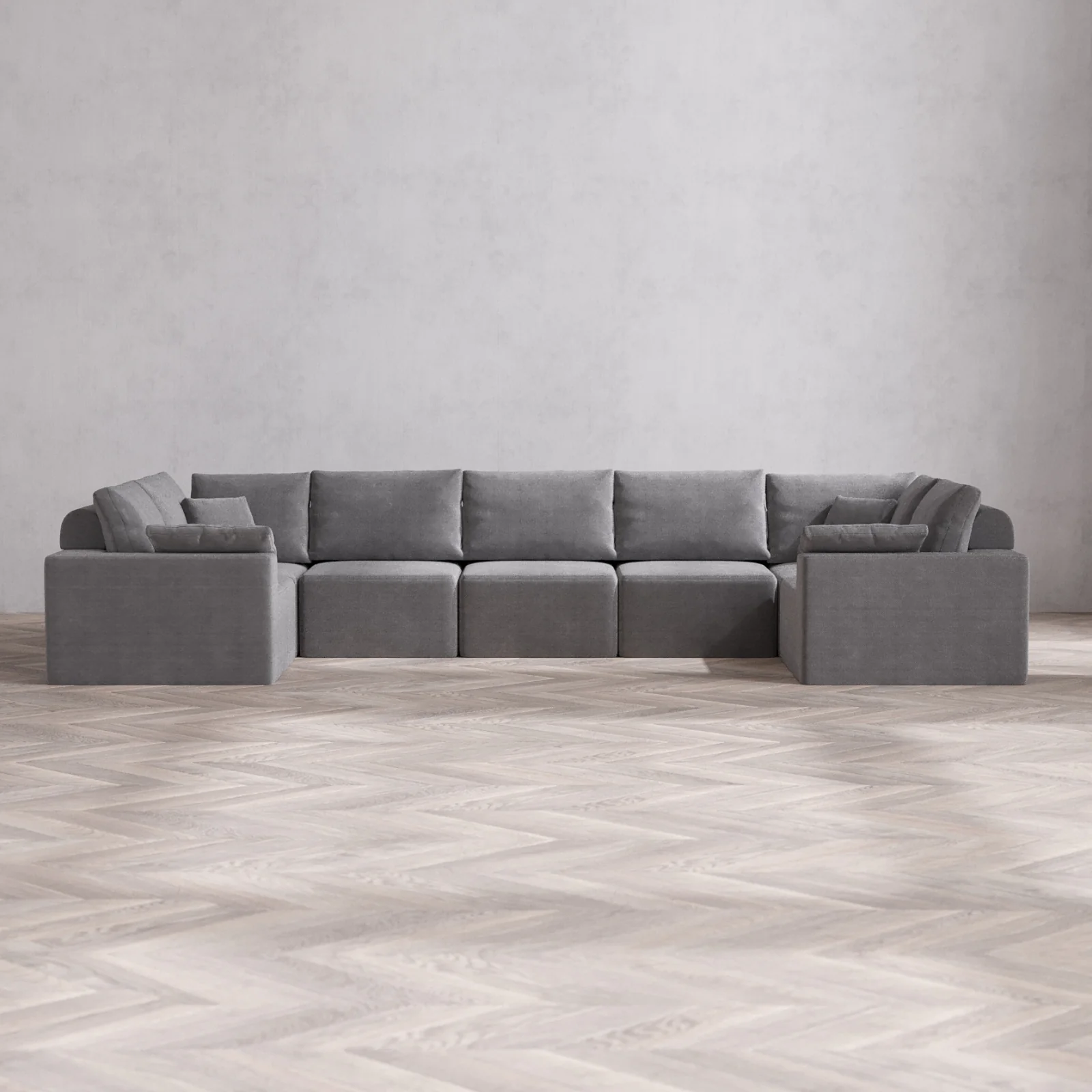 Modular Washable 7-Seater U Sectional Cloud + Bolster Sofa | Lux Weave in Slate