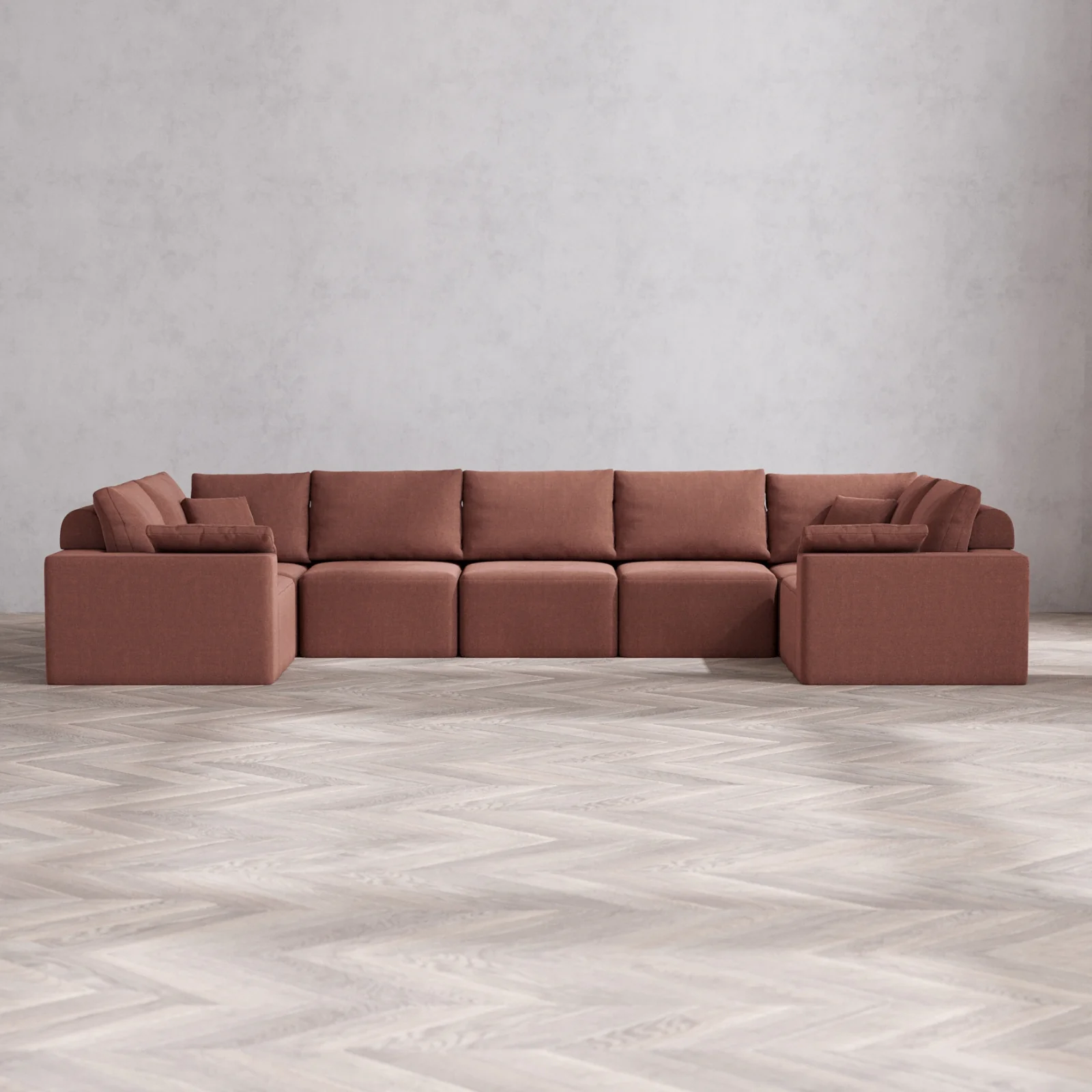 Modular Washable 7-Seater U Sectional Cloud + Bolster Sofa | Heirloom Velvet in Sumac
