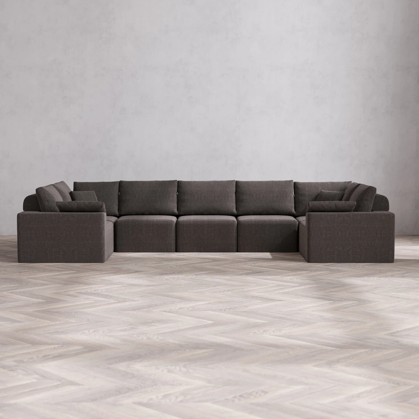 Modular Washable 7-Seater U Sectional Cloud + Bolster Sofa | Heirloom Velvet in Truffle