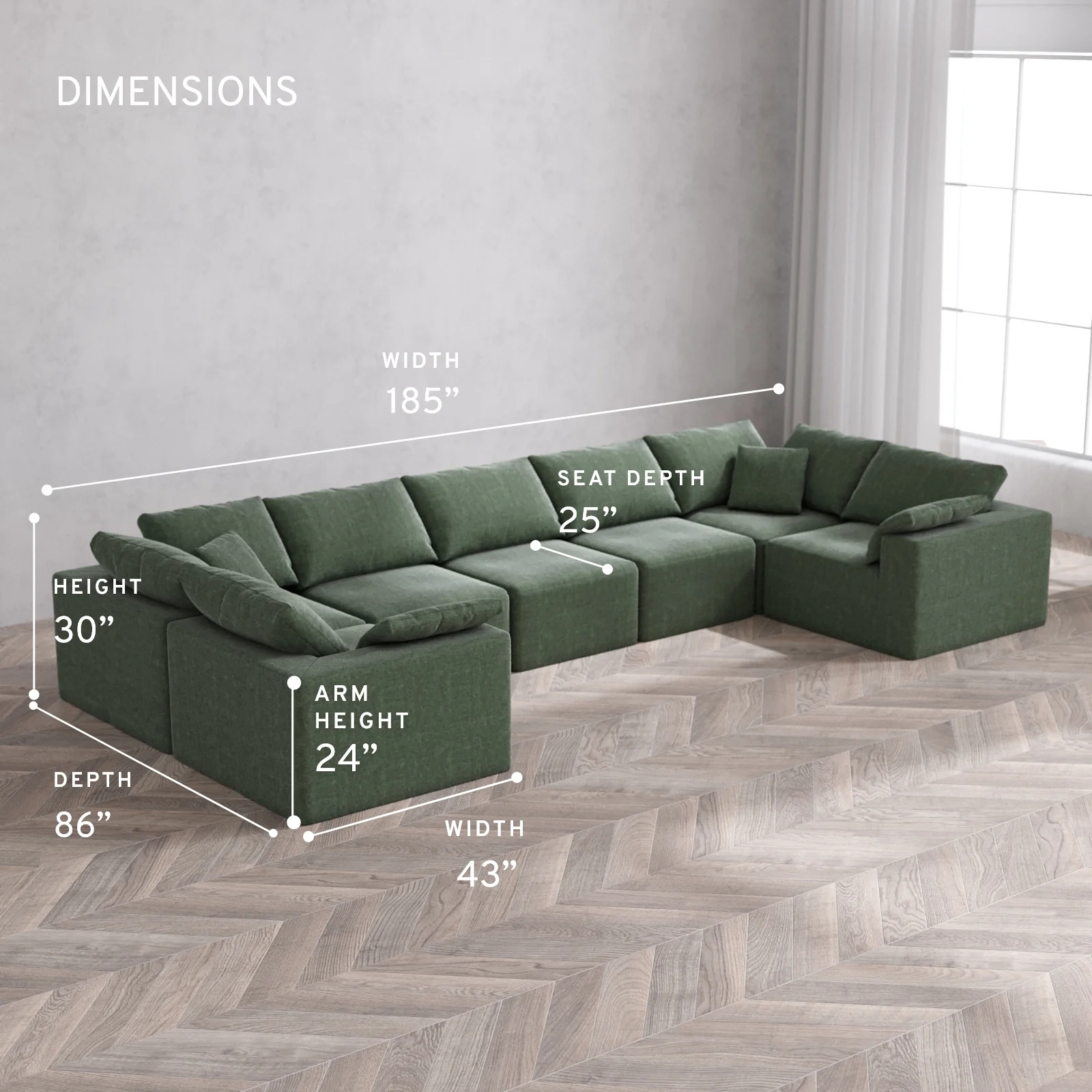 Modular Washable 7-Seater U Sectional Cloud Sofa | Heirloom Velvet in Sage - Image 5