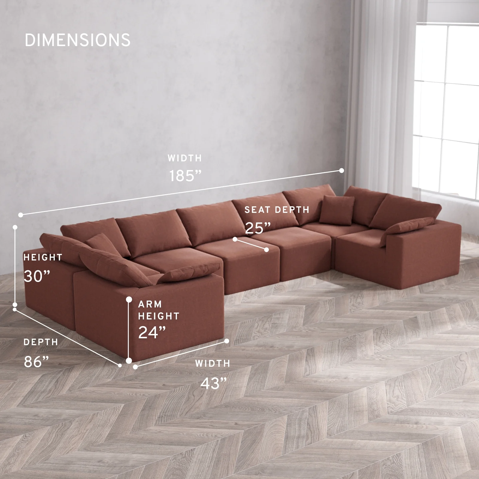 Modular Washable 7-Seater U Sectional Cloud Sofa | Heirloom Velvet in Sumac - Image 5