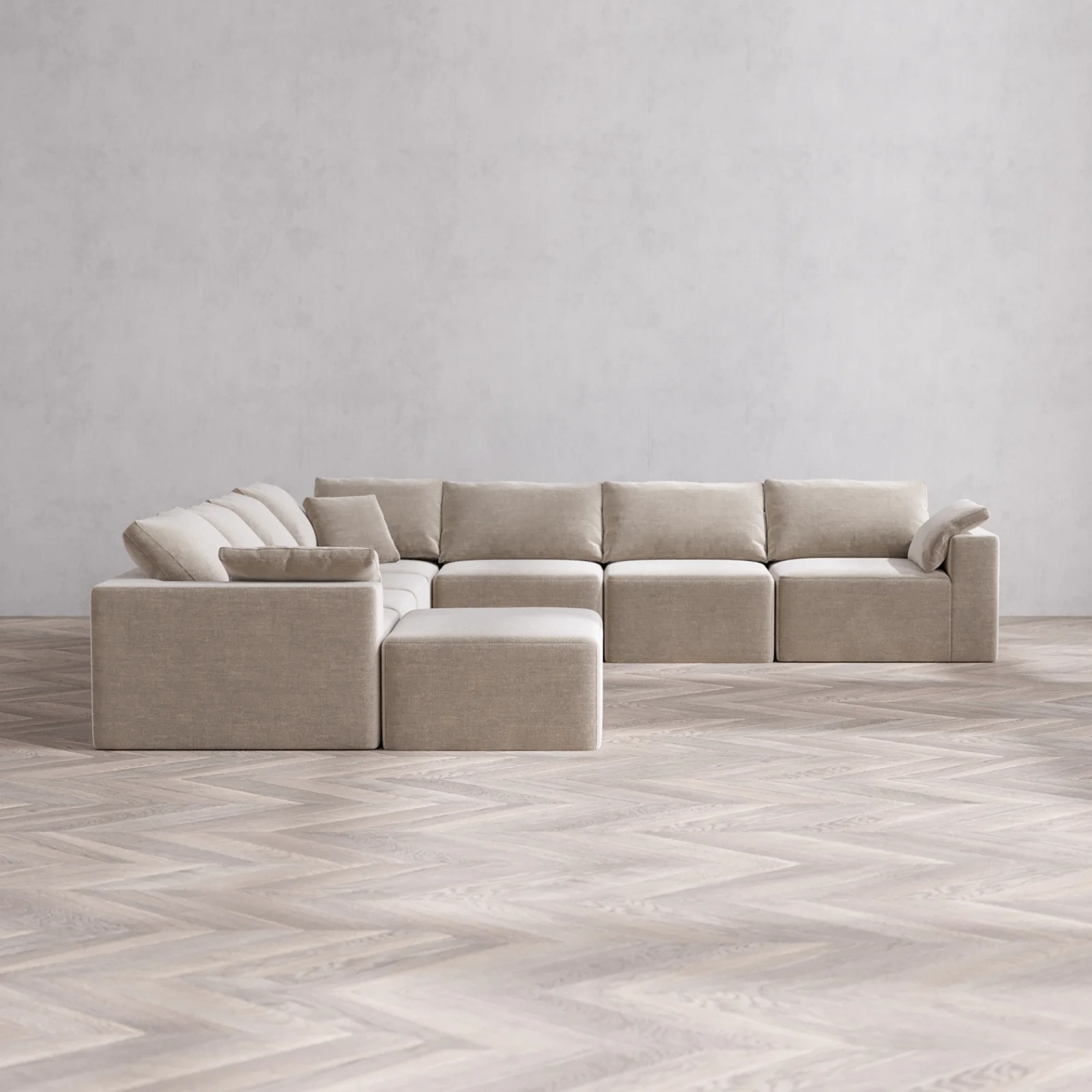 Modular Washable 8-Seater Corner Chaise Sectional Cloud Sofa | Satin Velvet in Caraway