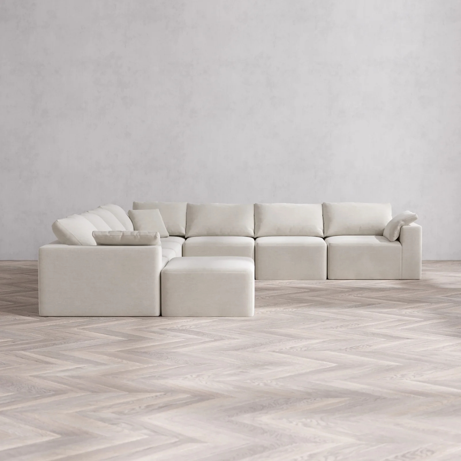 Modular Washable 8-Seater Corner Chaise Sectional Cloud Sofa | Satin Velvet in Cashew