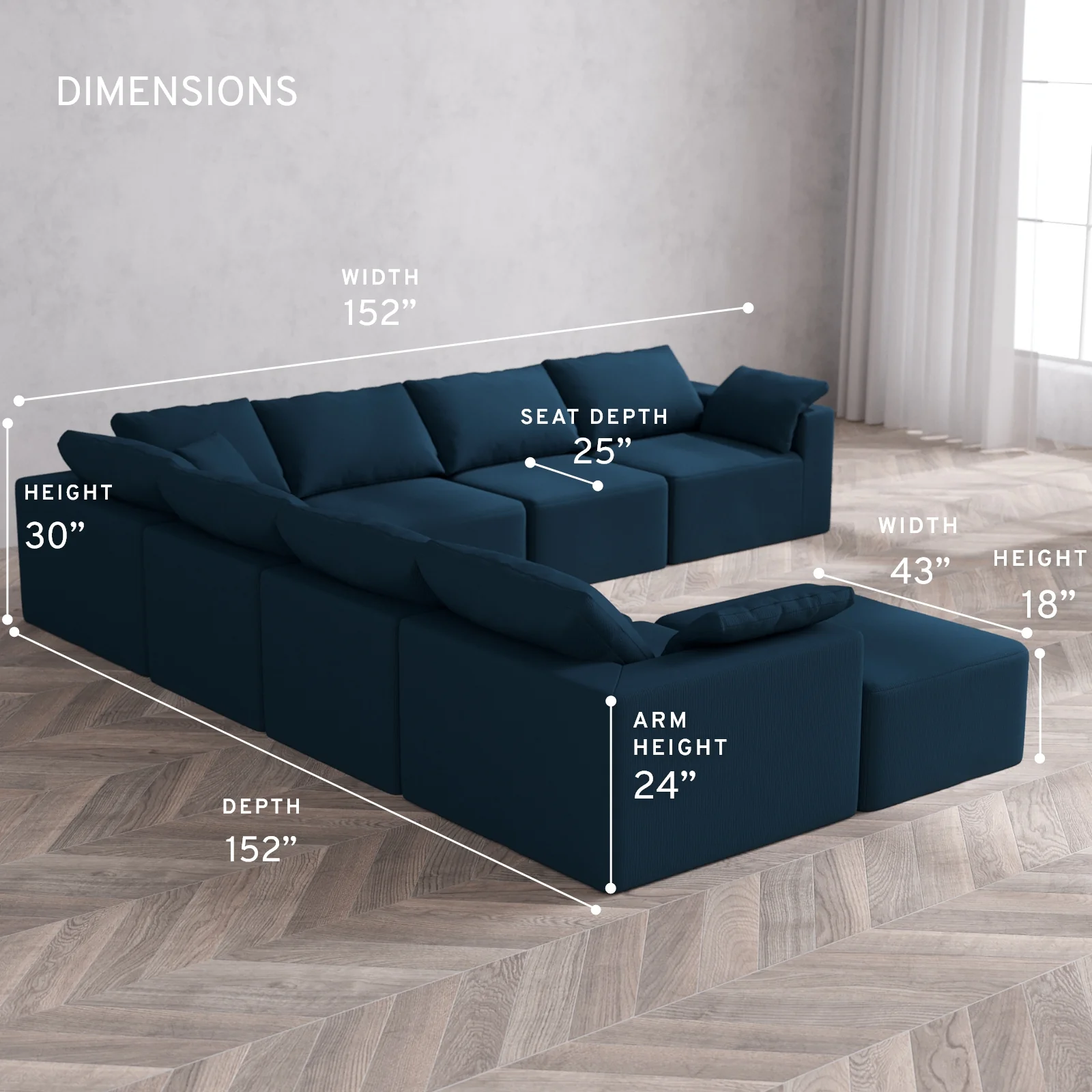 Modular Washable 8-Seater Corner Chaise Sectional Cloud Sofa | Arden Weave in Lazuli - Image 5