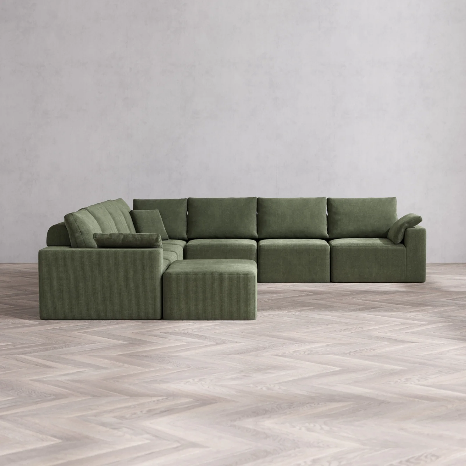 Modular Washable 8-Seater Corner Chaise Sectional Cloud + Bolster Sofa | Luxe Corduroy in Juniper