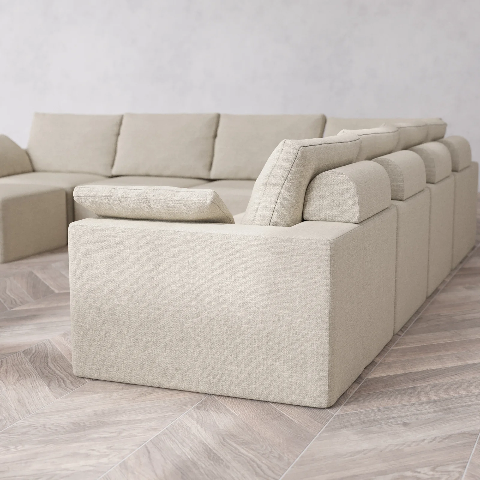 Modular Washable 8-Seater Corner Chaise Sectional Cloud + Bolster Sofa | Plush Twill in Sandstone - Image 6