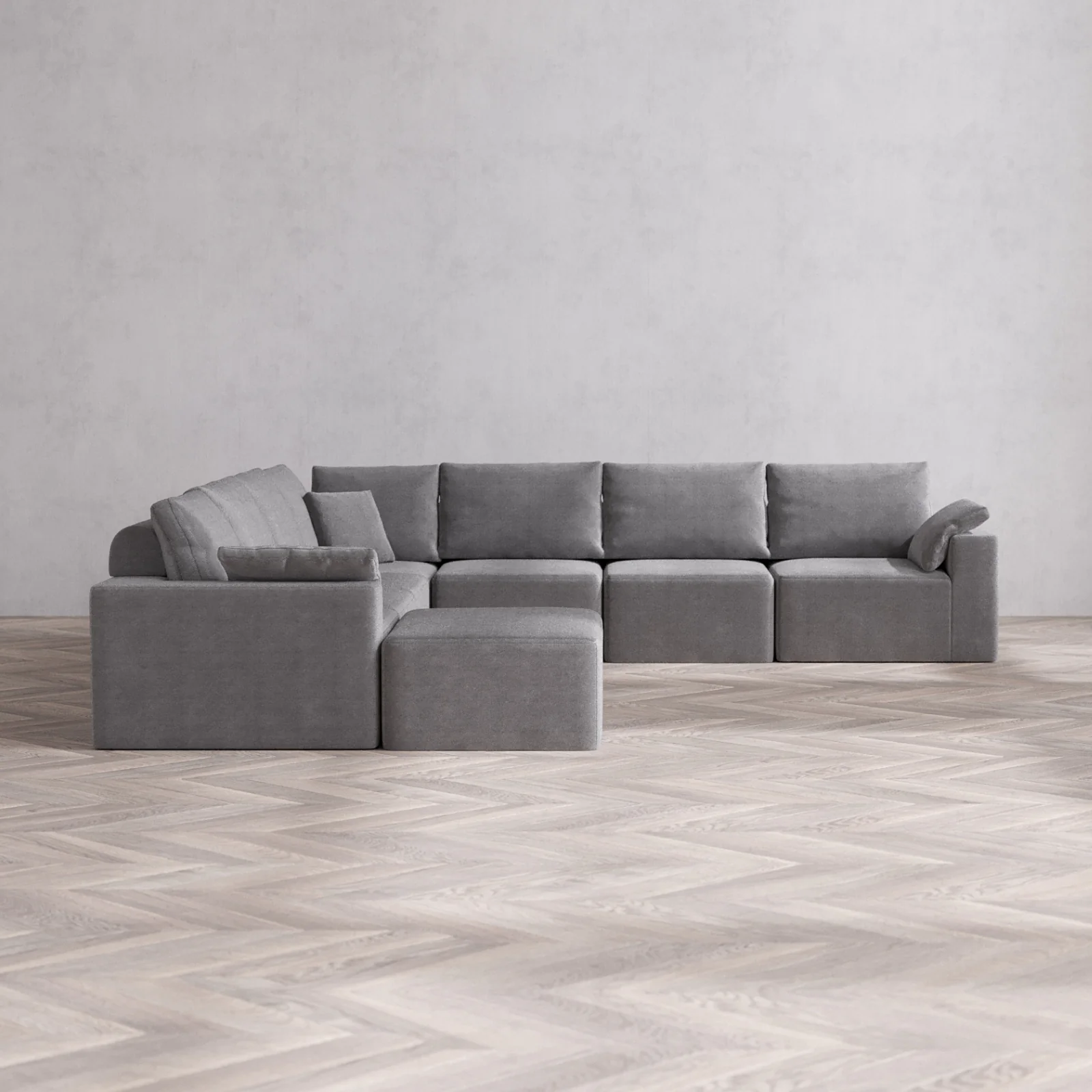 Modular Washable 8-Seater Corner Chaise Sectional Cloud + Bolster Sofa | Lux Weave in Slate