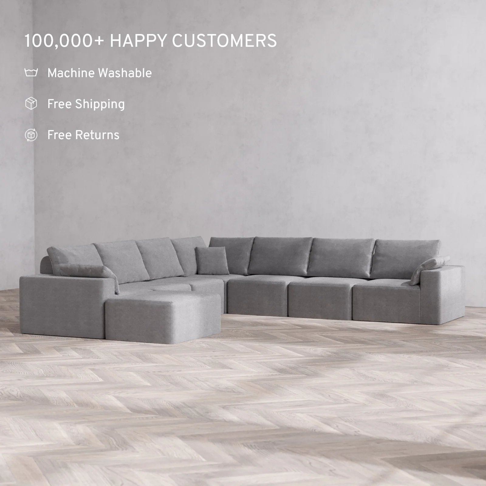 Modular Washable 8-Seater Corner Chaise Sectional Cloud + Bolster Sofa | Lux Weave in Slate - Image 2