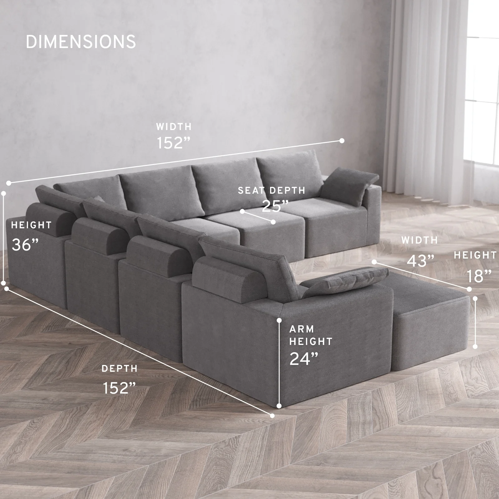 Modular Washable 8-Seater Corner Chaise Sectional Cloud + Bolster Sofa | Lux Weave in Slate - Image 5