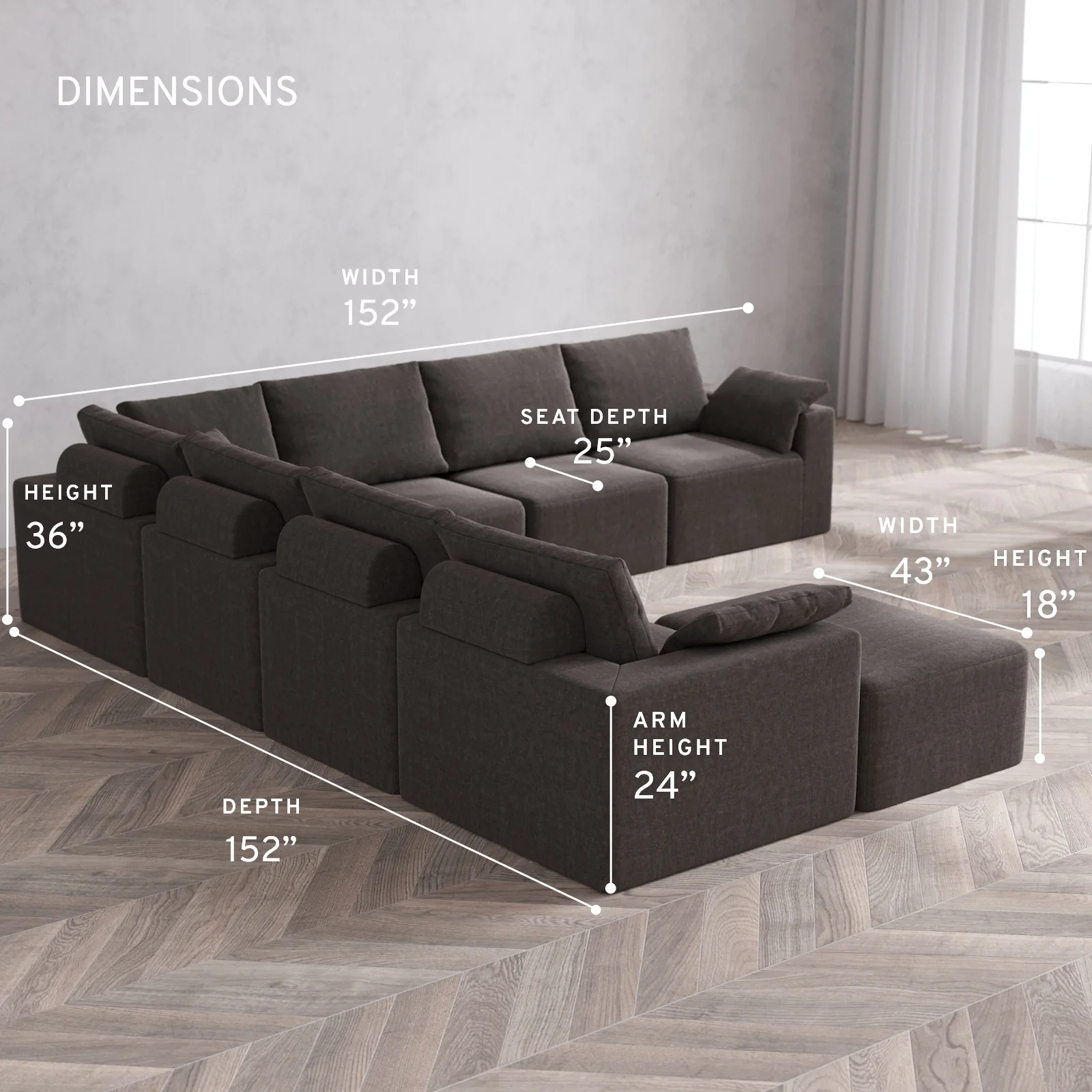 Modular Washable 8-Seater Corner Chaise Sectional Cloud + Bolster Sofa | Heirloom Velvet in Truffle - Image 5