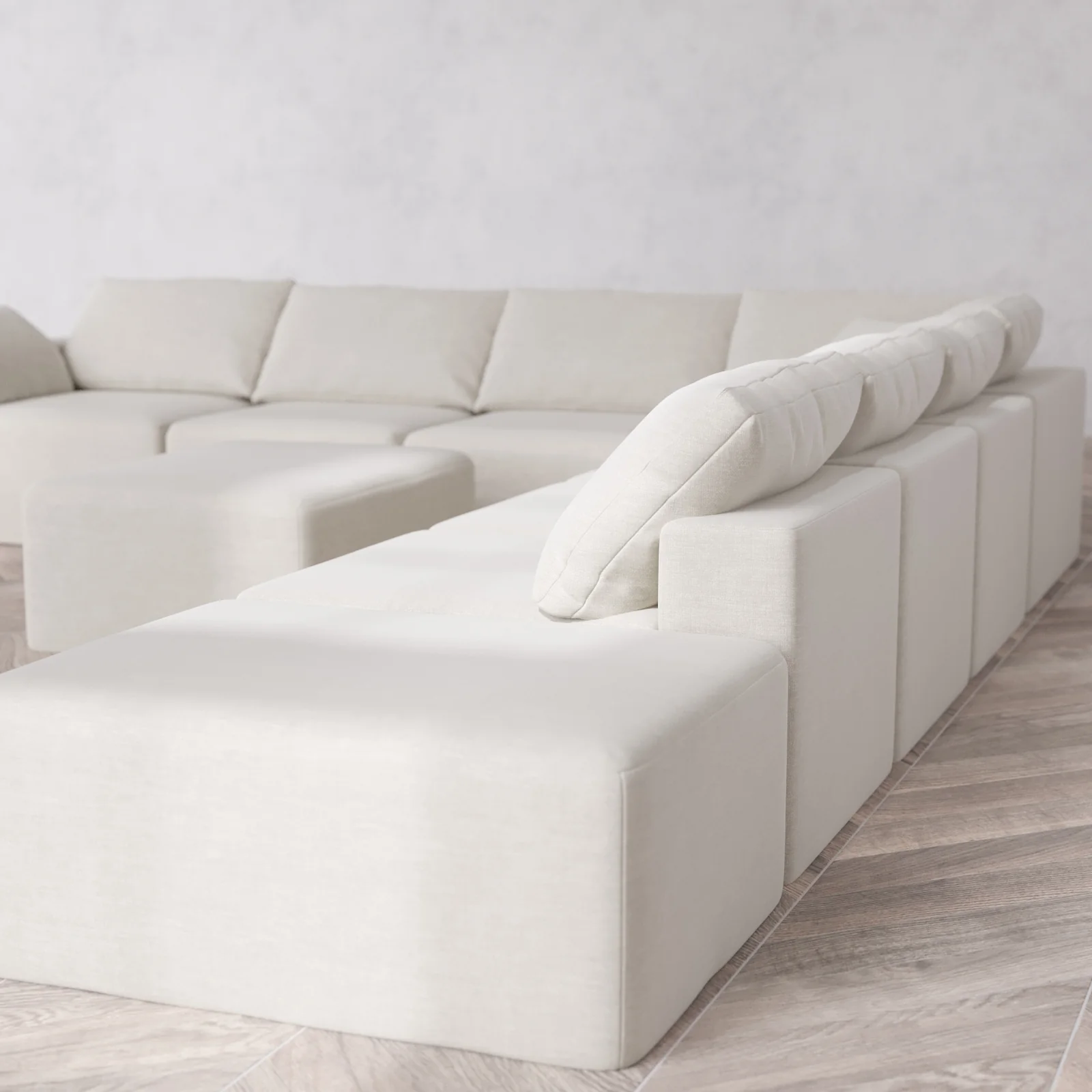 Modular Washable 8-Seater Open End Corner Sectional + Chaise Ottoman Cloud Sofa | Left-Facing Arm | Satin Velvet in Cashew - Image 6