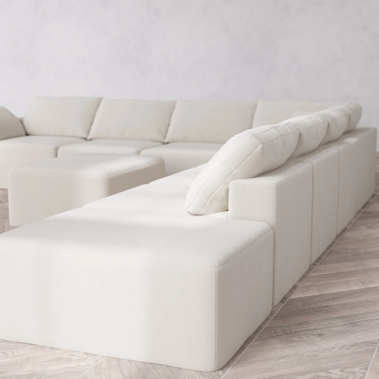 Modular Washable 8-Seater Open End Corner Sectional + Chaise Ottoman Cloud Sofa | Left-Facing Arm | Lux Weave in Pearl - Image 6