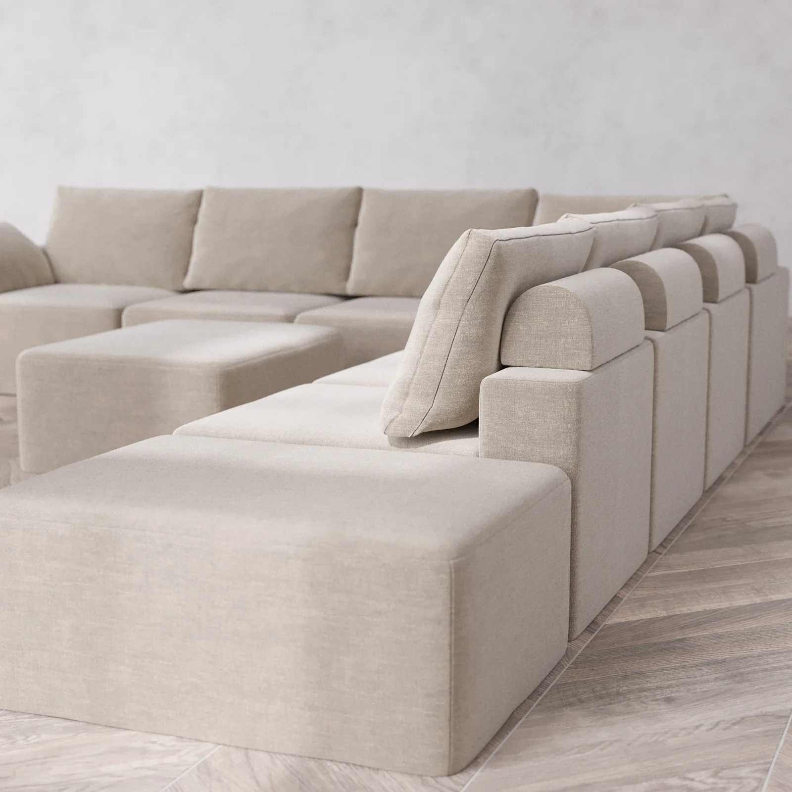 Modular Washable 8-Seater Open End Corner Sectional + Chaise Ottoman Cloud + Bolster Sofa | Left-Facing Arm | Satin Velvet in Caraway - Image 6