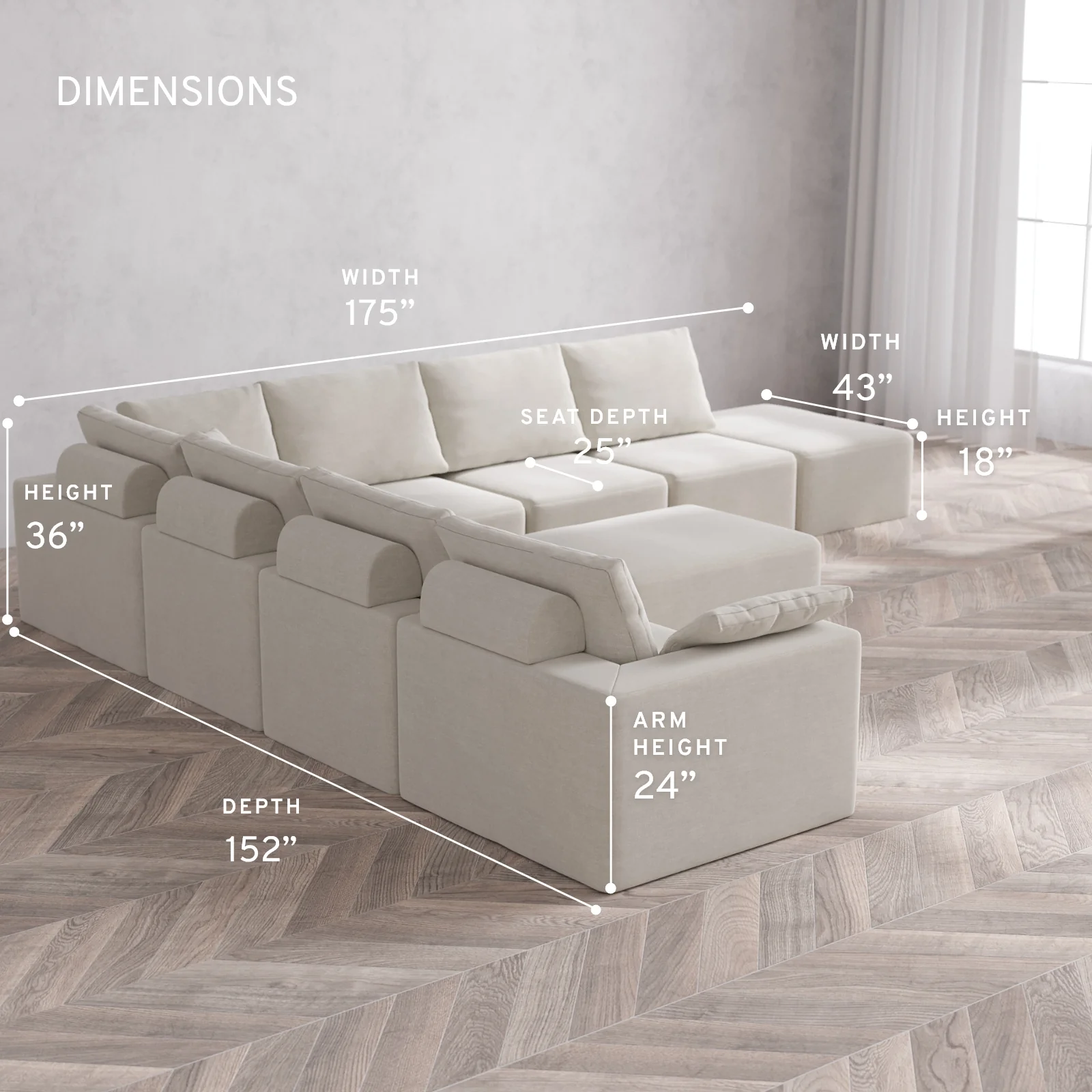 Modular Washable 8-Seater Open End Corner Sectional + Chaise Ottoman Cloud + Bolster Sofa | Left-Facing Arm | Satin Velvet in Cashew - Image 5