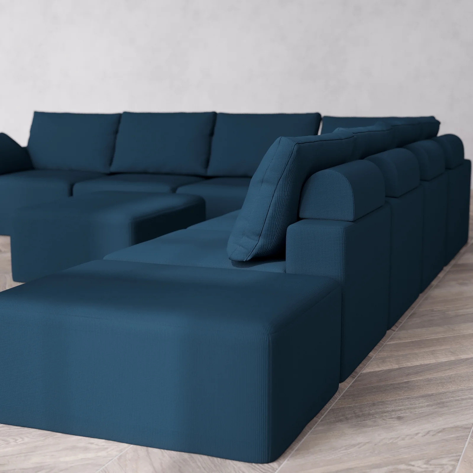Modular Washable 8-Seater Open End Corner Sectional + Chaise Ottoman Cloud + Bolster Sofa | Left-Facing Arm | Arden Weave in Lazuli - Image 6