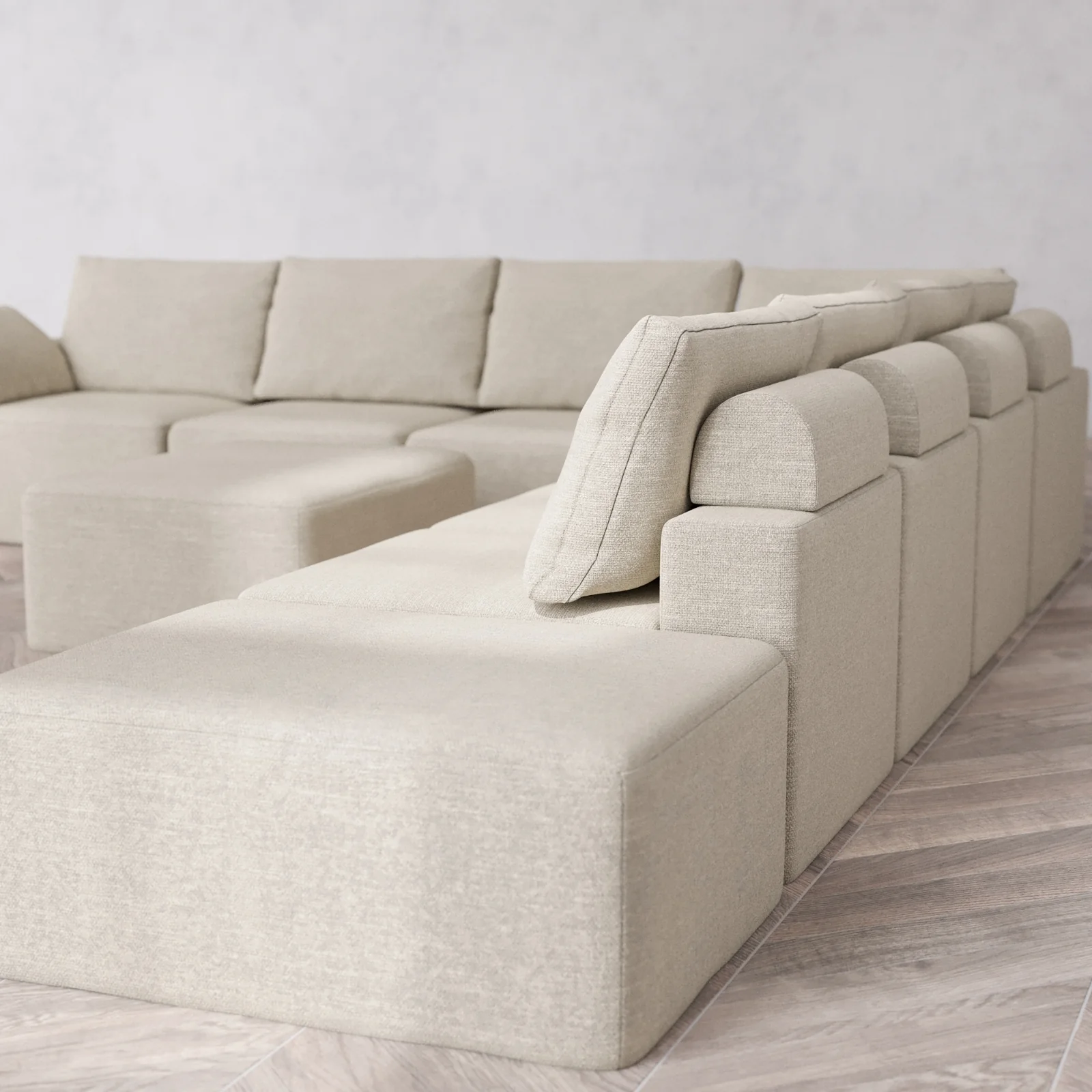 Modular Washable 8-Seater Open End Corner Sectional + Chaise Ottoman Cloud + Bolster Sofa | Left-Facing Arm | Plush Twill in Sandstone - Image 6