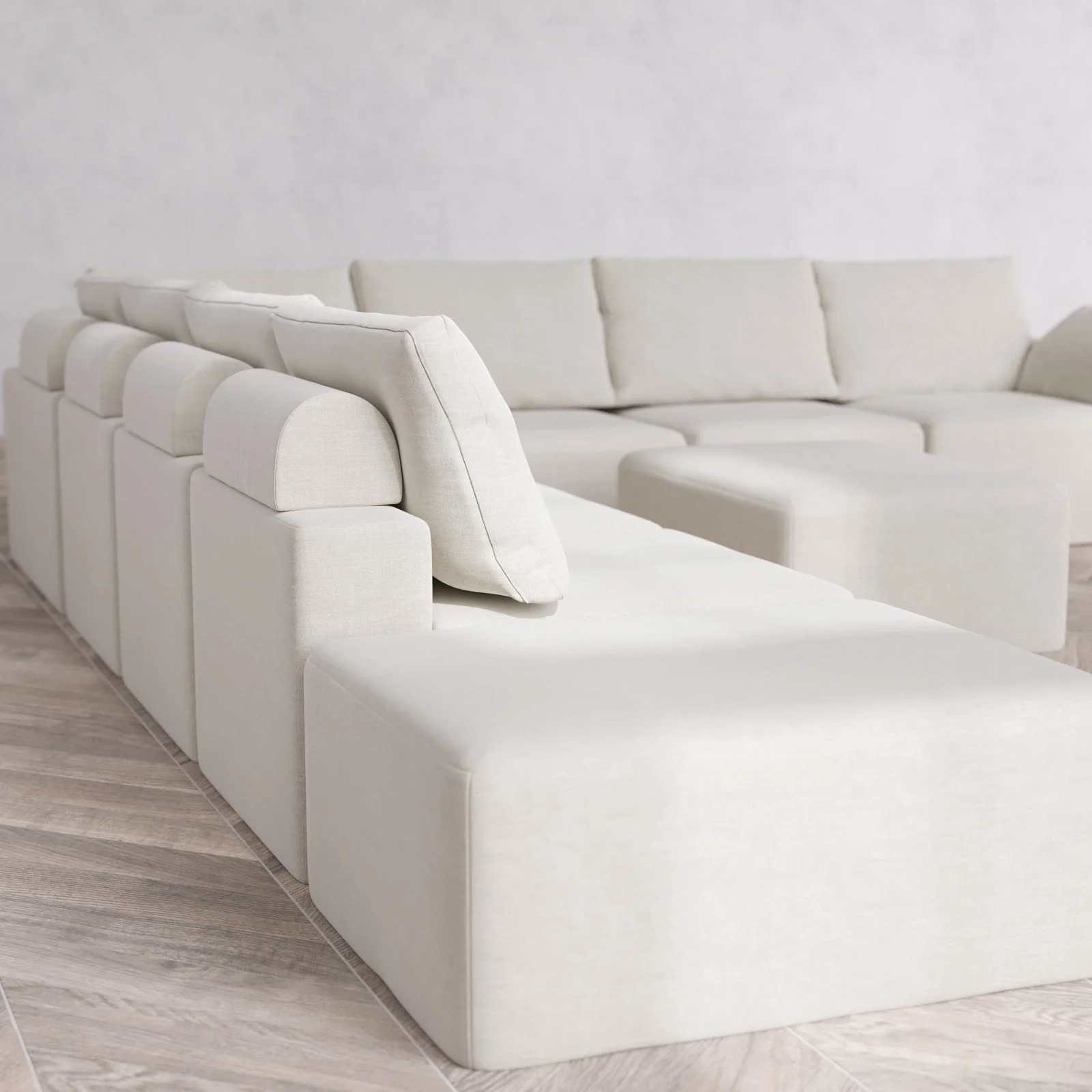 Modular Washable 8-Seater Open End Corner Sectional + Chaise Ottoman Cloud + Bolster Sofa | Right-Facing Arm | Satin Velvet in Cashew - Image 6