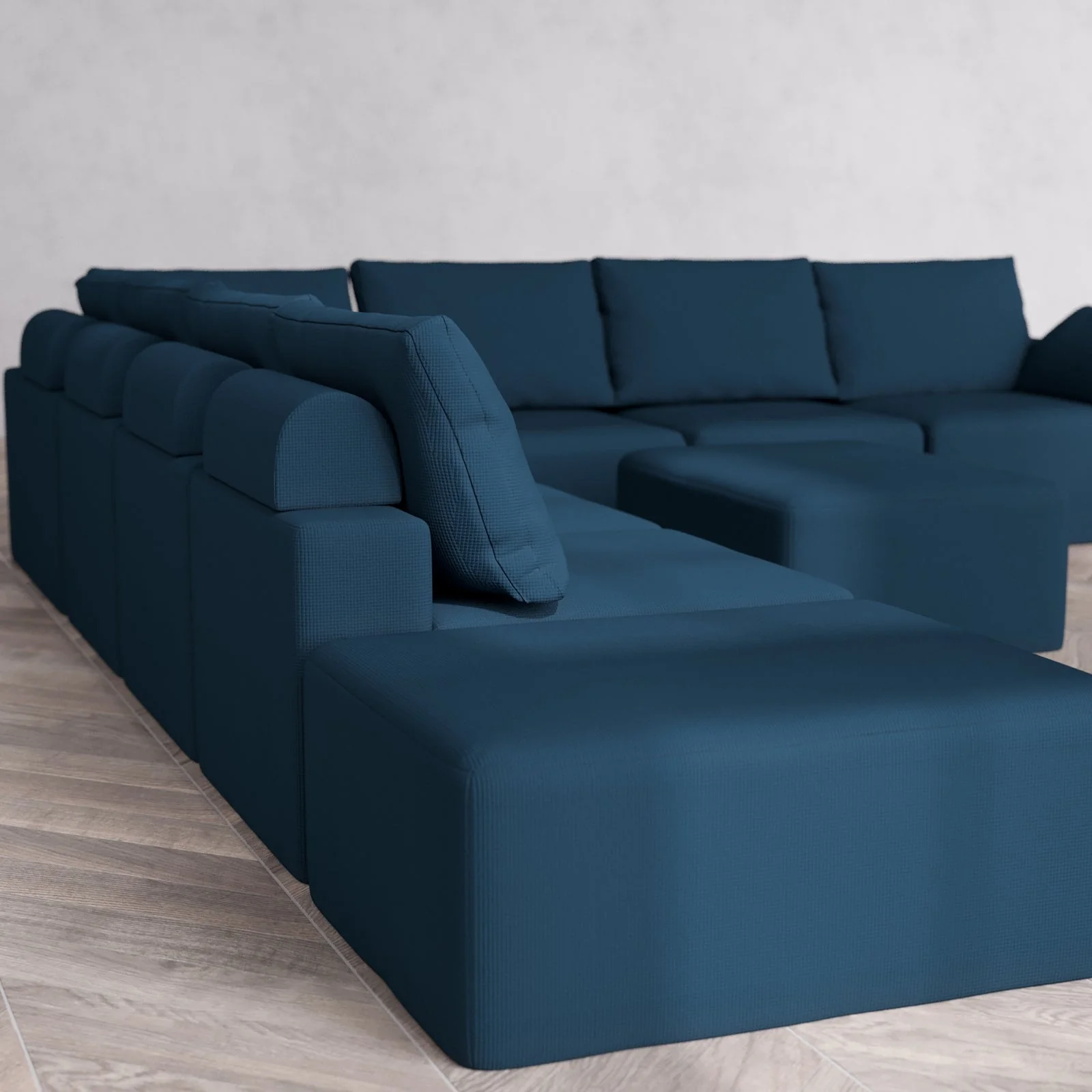 Modular Washable 8-Seater Open End Corner Sectional + Chaise Ottoman Cloud + Bolster Sofa | Right-Facing Arm | Arden Weave in Lazuli - Image 6